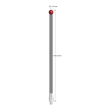 M3 stylus with 5.0 mm diameter ruby ball, 3.5 mm diameter carbon fiber stem, and 5.0 mm diameter x 9.0 mm long titanium base. Overall stylus length is 100.0 mm. Stylus weight is 1.84 grams. Compare to Zeiss 626103-0500-100.