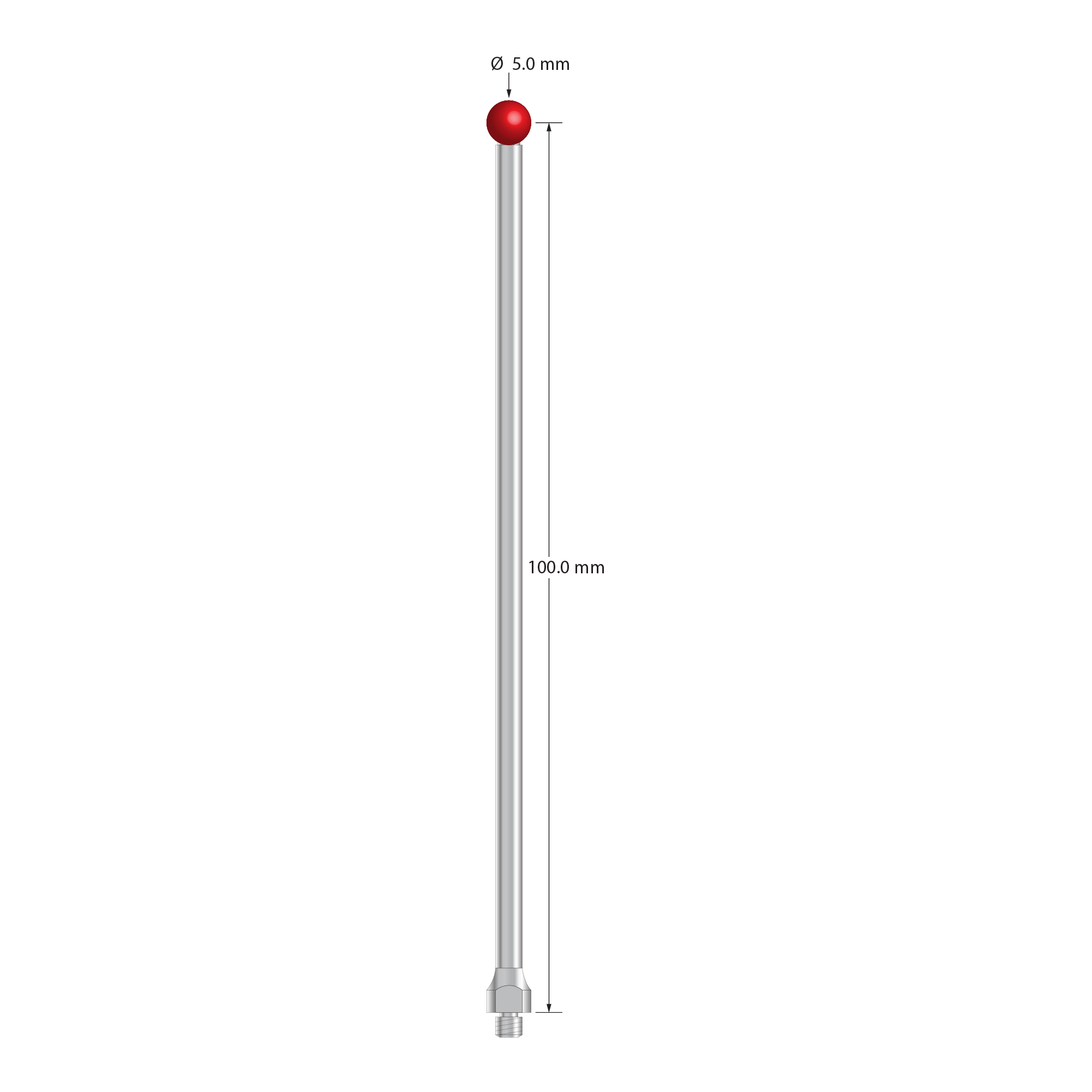 TM3-50102.5-H-S M3 ruby ball stylus, 5.0mm diameter, stainless steel, 100.0mm long by Q-Mark Manufacturing, Inc.