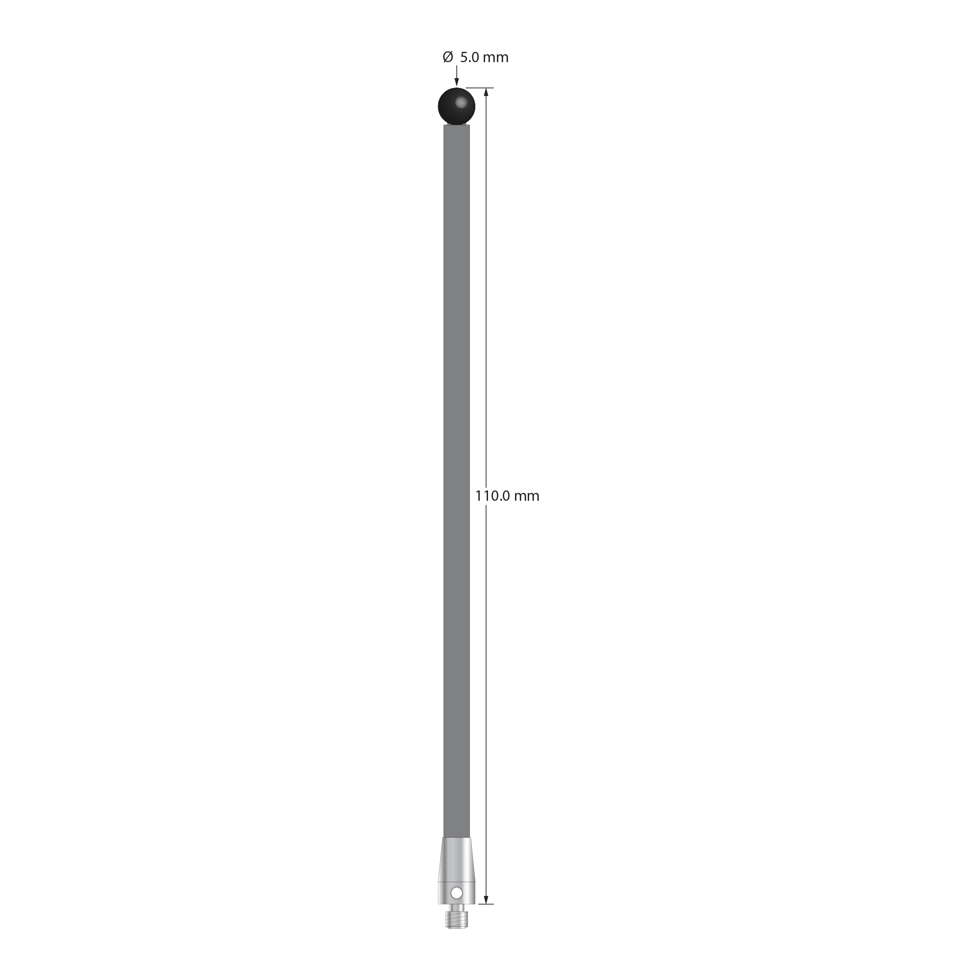 TM3-50110-TX-SN M3 5.0mm silicon nitride stylus with carbon fiber stem and titanium base, 110mm long.