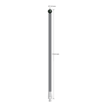 M3 stylus with 5.0 mm diameter silicon nitride ball, 3.5 mm diameter carbon fiber stem, and 5.0 mm diameter x 9.0 mm long titanium base. Overall stylus length is 110.0 mm. Stylus weight is 1.99 grams. Compare to Zeiss 626103-0500-110.