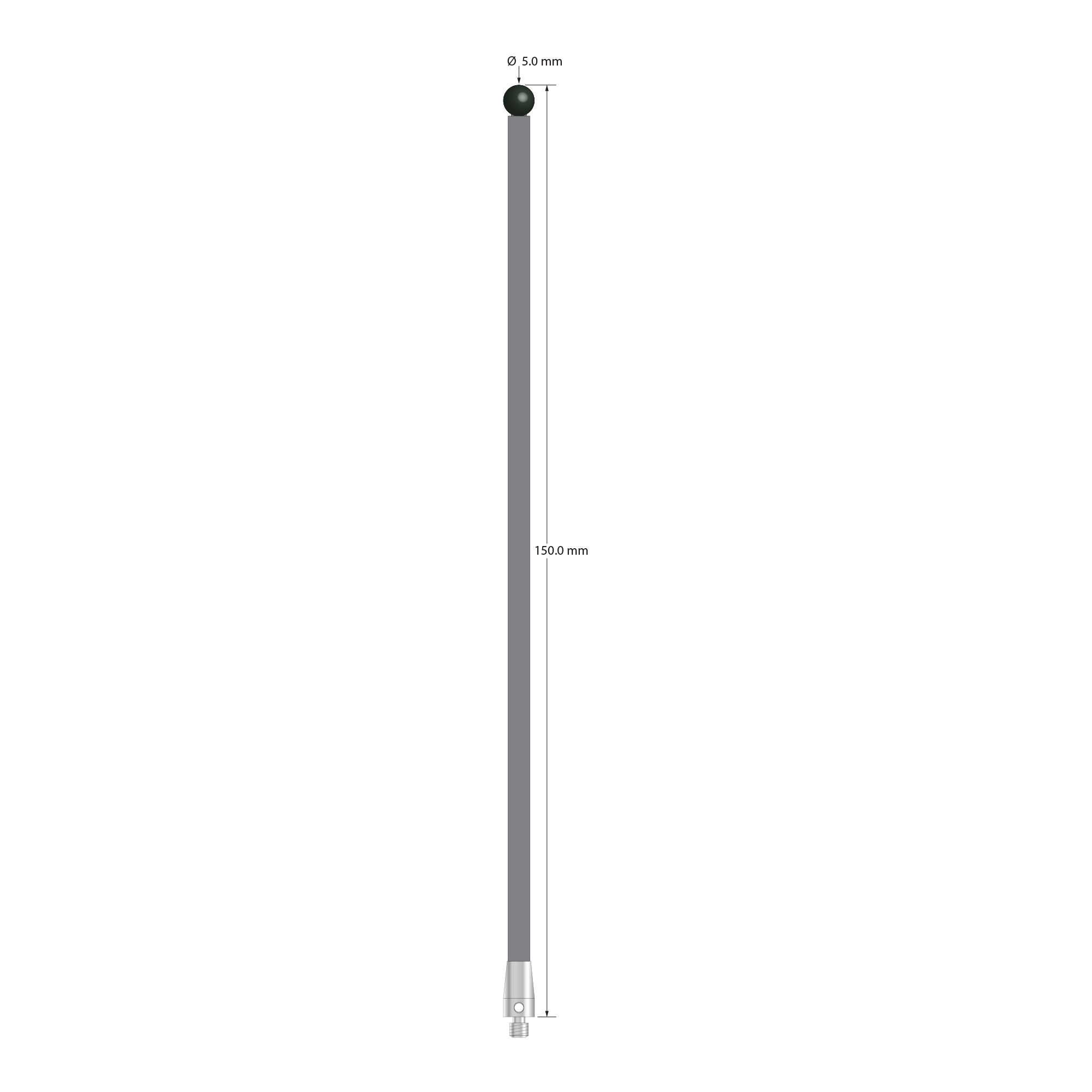 M3 XXT stylus with 5.0 mm diameter silicon nitride ball, 3.5 mm diameter carbon fiber stem, and 5.0 mm diameter x 9.0 mm long titanium base. &nbsp;Overall stylus length is 150.0 mm. &nbsp;Stylus weight is 5.67 grams.