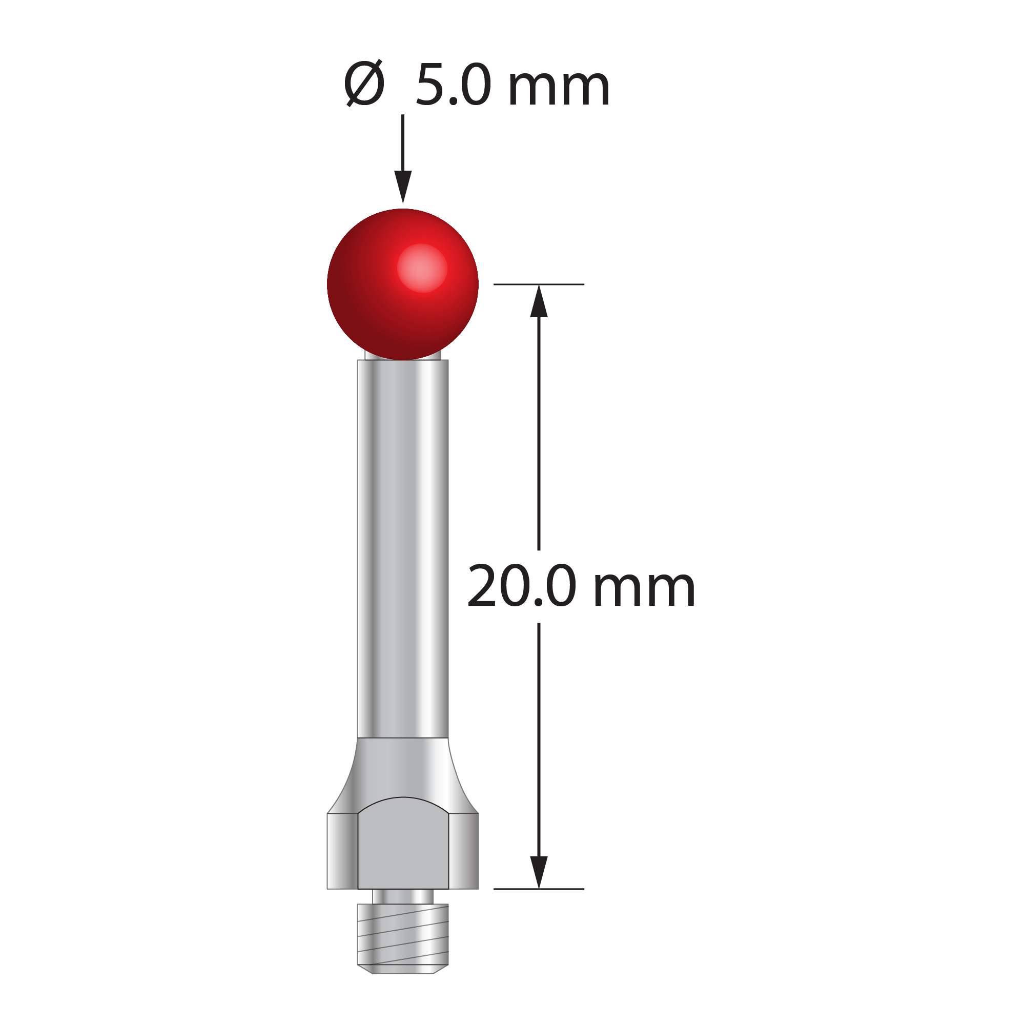 TM3-5022.5-H-S M3 ruby ball stylus, 5.0mm diameter, stainless steel stem and base, 20.0mm length by Q-Mark Manufacturing, Inc.