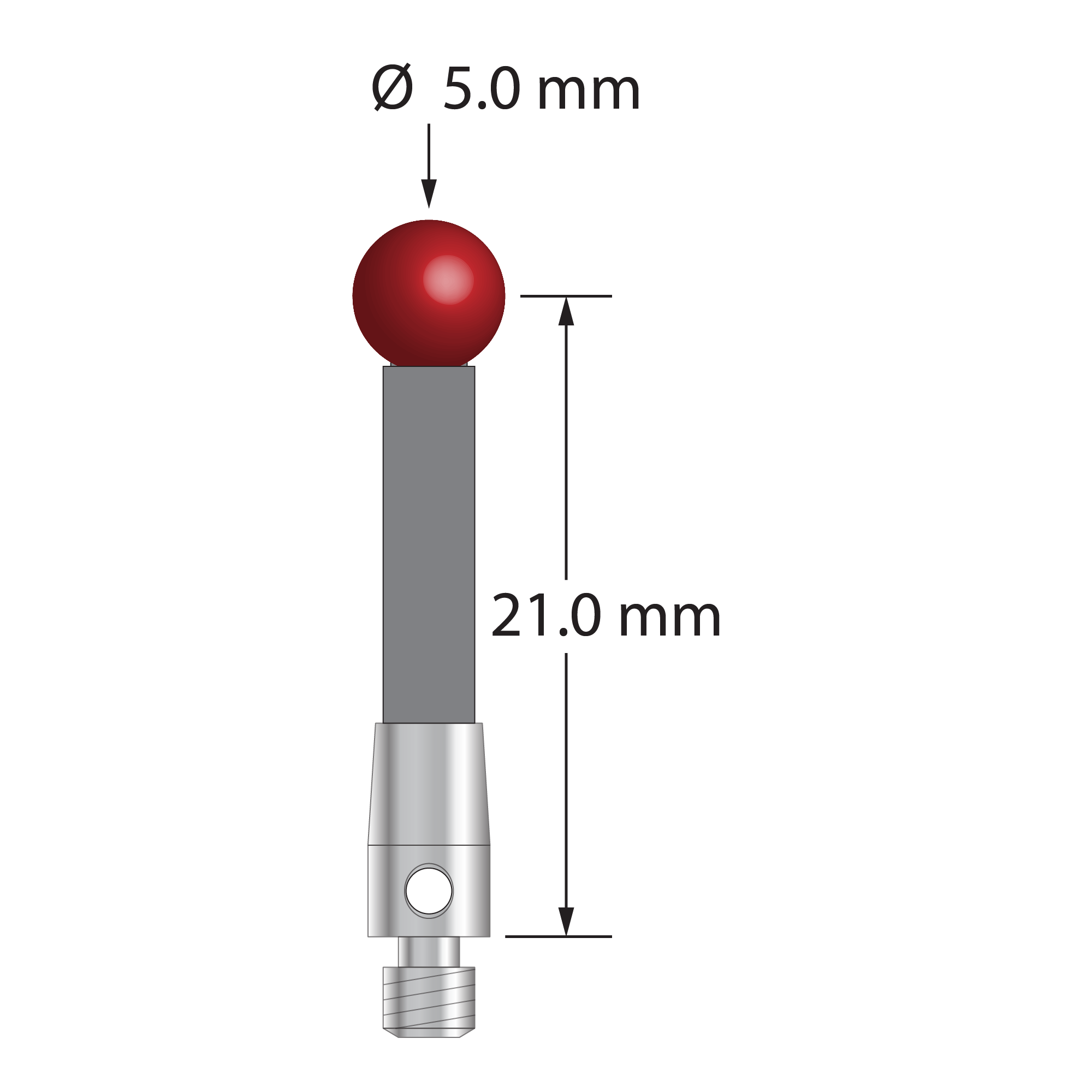 TM3-5023.5-G M3 stylus with 5.0mm ruby ball, carbon fiber stem, and stainless steel base by Q-Mark Manufacturing, Inc.