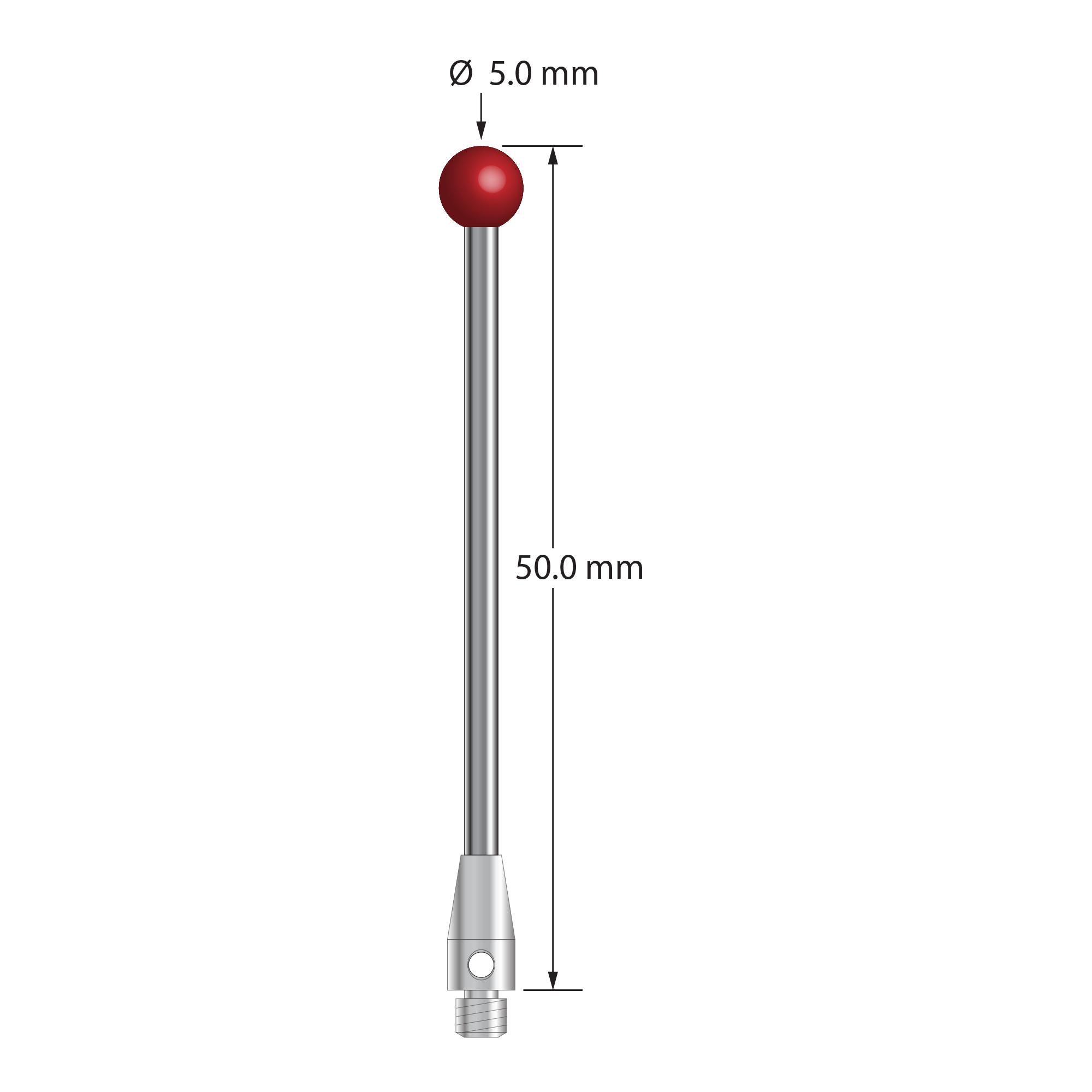 TM3-5050-DS2 M3 stylus with 5.0mm ruby ball, carbide stem, and stainless steel base, 50.0mm long by Q-Mark Manufacturing, Inc.