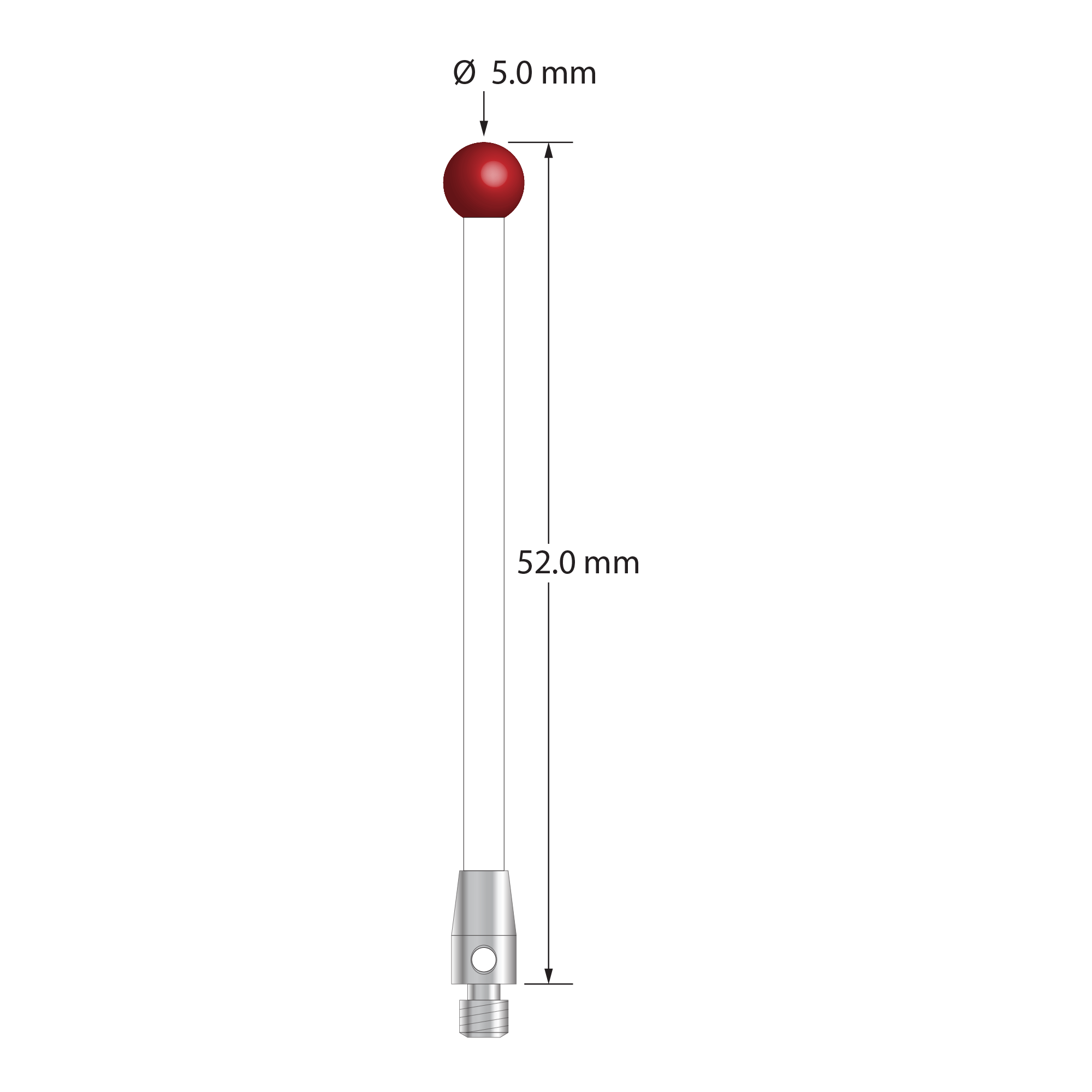TM3-5052-C M3 stylus with 5.0mm ruby ball, ceramic stem, and stainless steel base, 52.0mm long by Q-Mark Manufacturing, Inc.