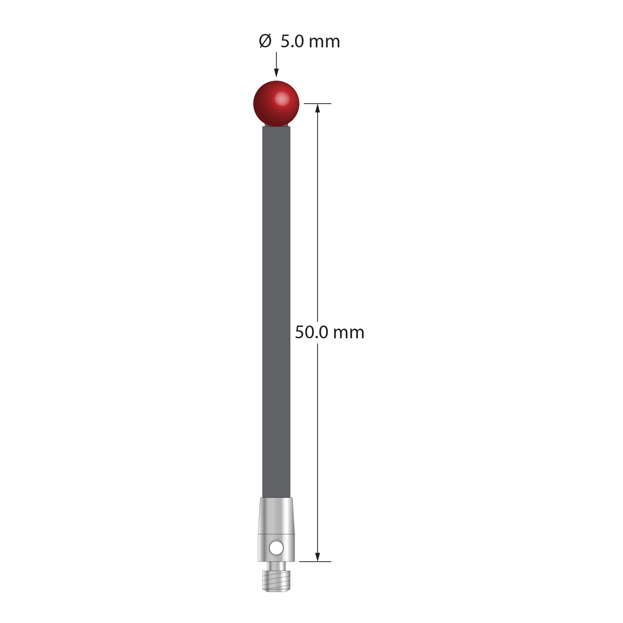 TM3-5052.5-G M3 stylus with ruby ball, carbon fiber stem, and stainless steel base, 50mm long, by Q-Mark Manufacturing, Inc.