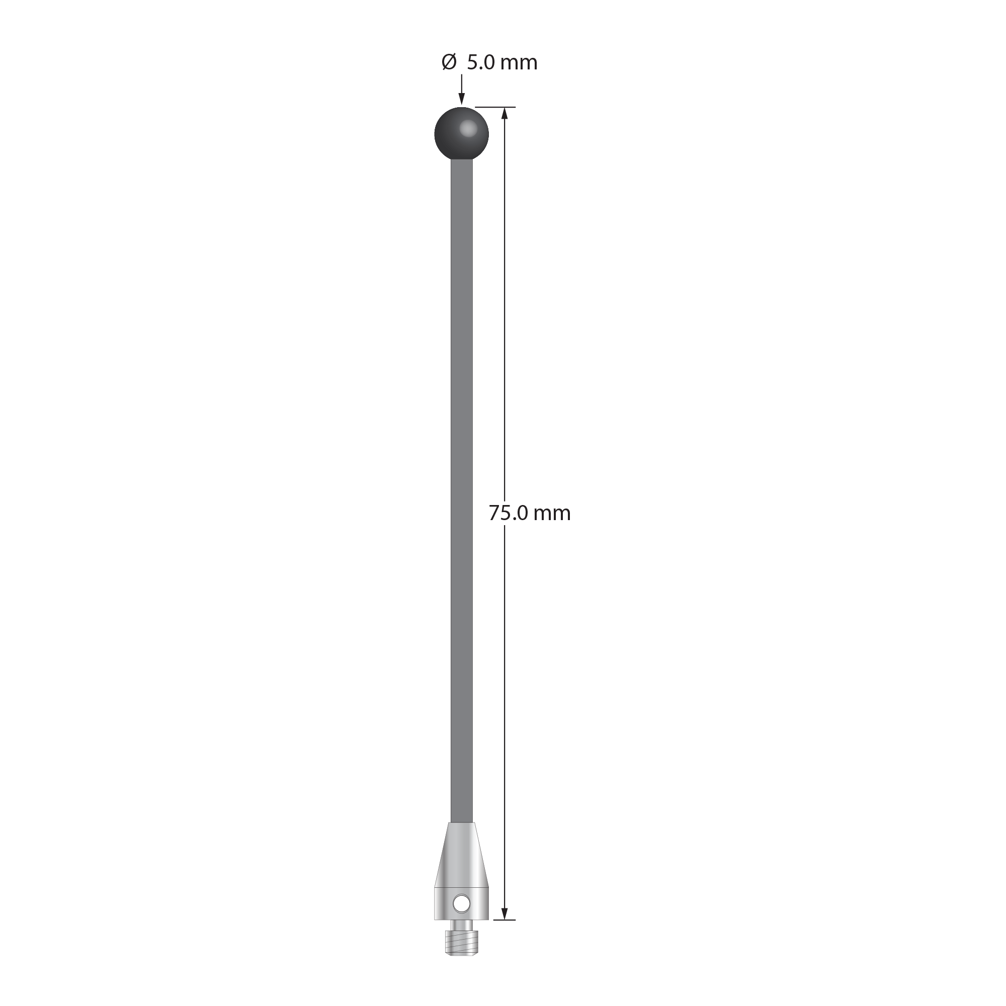 TM3-5075-TX-DS2-SN M3 stylus with 5.0mm silicon nitride ball, carbon fiber stem, and titanium base, 75.0mm long by Q-Mark Manufacturing, Inc.