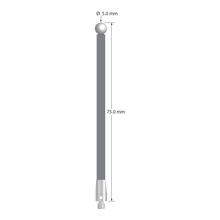 M3 stylus with 5.0 mm diameter zirconia ball, 3.5 mm diameter carbon fiber stem, and 5.0 mm diameter x 9.0 mm long titanium base. Overall stylus length is 75.0 mm. Stylus weight is 1.47 grams.