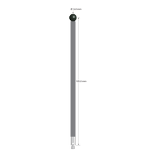 M3 stylus with 6.0 mm diameter silicon nitride ball, 4.0 mm diameter carbon fiber stem, and 4.0 mm diameter x 10.0 mm long stainless steel base. Stylus length to ball center is 105.0 mm. Stylus weight is 2.66 grams.