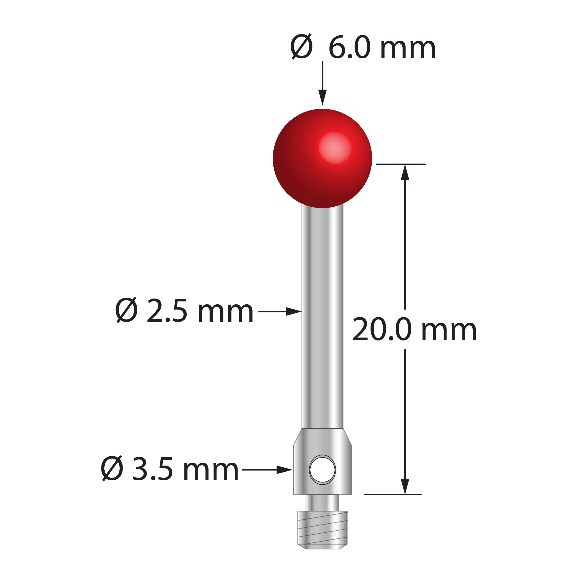 TM3-6023-S M3 stylus with 6.0mm ruby ball, stainless steel stem, 20.0mm length by Q-Mark Manufacturing, Inc.