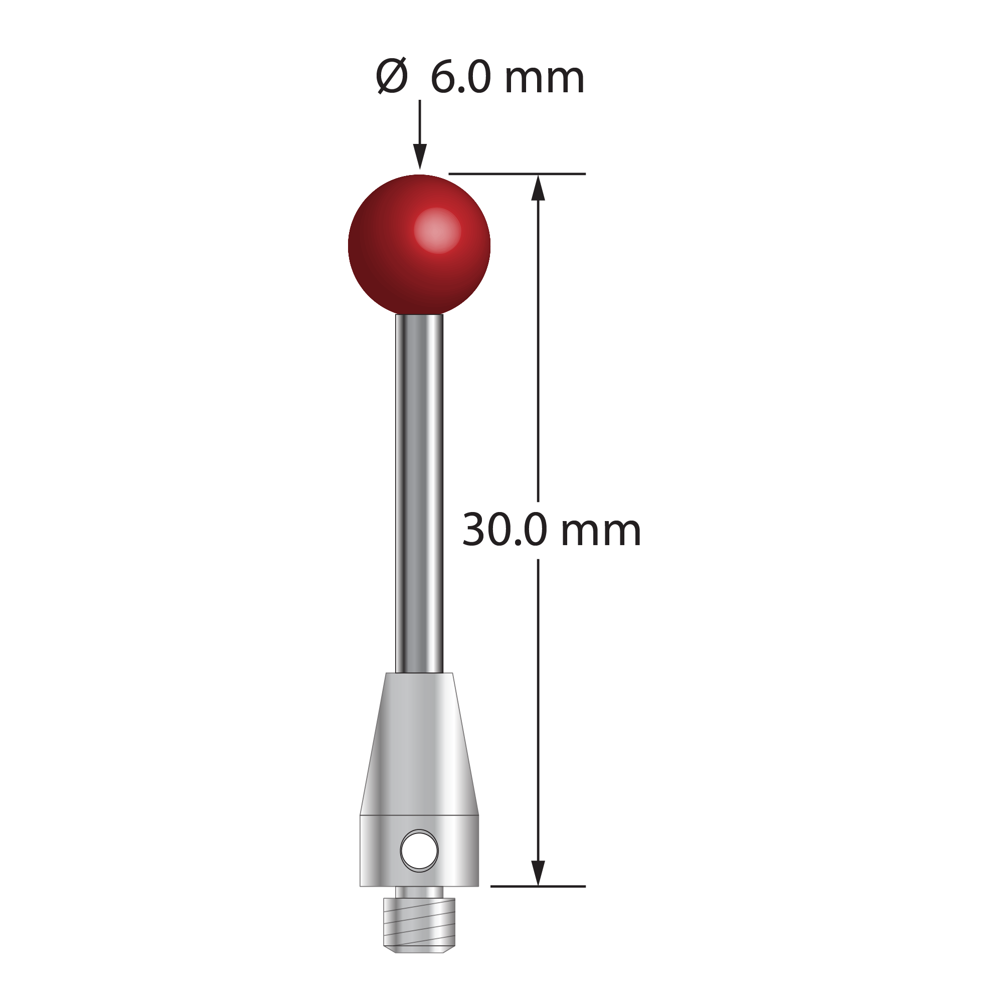 TM3-6030-TX M3 stylus with 6.0mm ruby ball, carbide stem, and titanium base, 30.0mm long by Q-Mark Manufacturing, Inc.