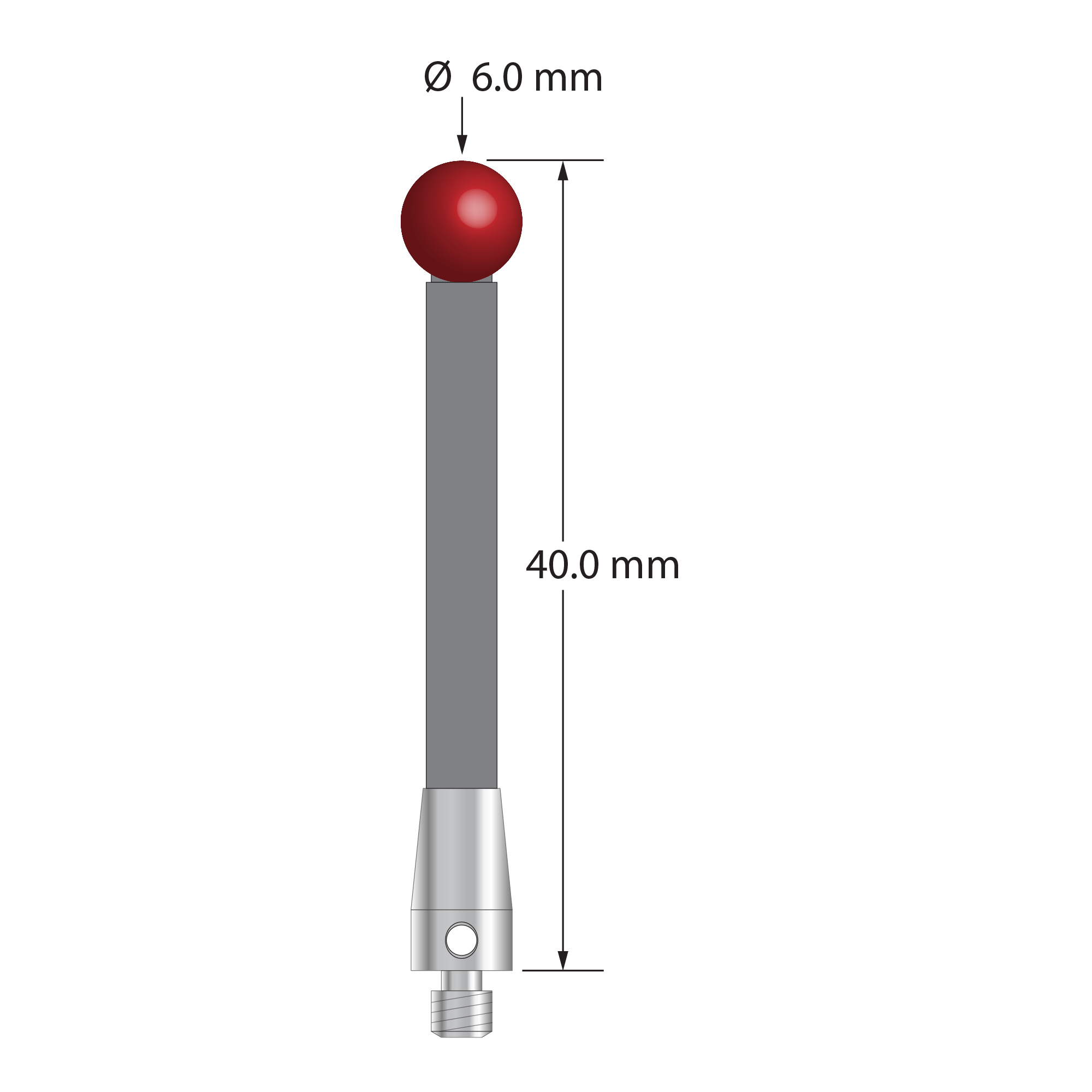 TM3-6040-TX M3 stylus with 6.0mm ruby ball, carbon fiber stem, and titanium base, 50.0mm long by Q-Mark Manufacturing, Inc.