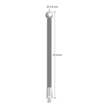 M3 stylus with 6.0 mm diameter zirconia ball, 3.5 mm diameter carbon fiber stem, and 5.0 mm diameter x 9.0 mm long titanium base. Overall stylus length is 70.0 mm. Stylus weight is 1.63 grams.