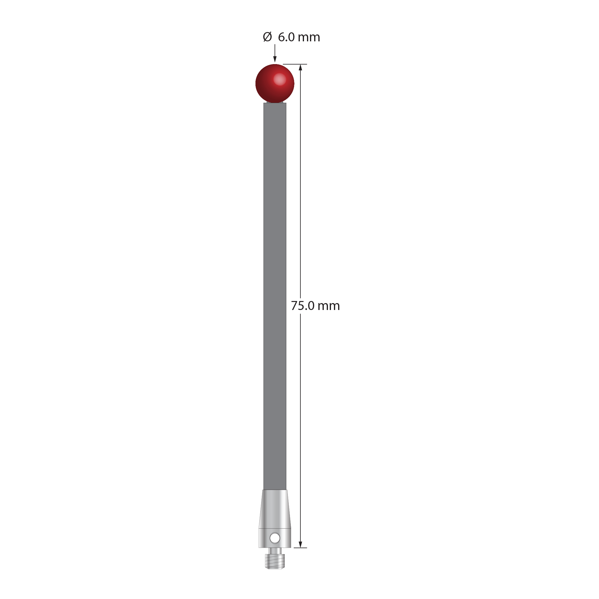 TM3-6075-TX M3 stylus with 6.0mm ruby ball, carbon fiber stem, and titanium base, 70.0mm long by Q-Mark Manufacturing, Inc.