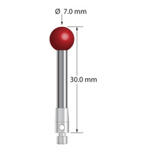 M3 stylus with 7.0 mm diameter ruby ball, 3.0 mm diameter carbide stem, and 4.0 mm diameter x 7.0 mm long stainless steel base. Overall stylus length is 30.0 mm. Stylus weight is 3.22 grams.