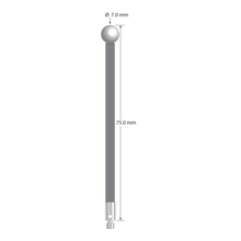 M3 stylus with 7.0 mm diameter zirconia ball, 3.5 mm diameter carbon fiber stem, and 4.0 mm diameter x 7.0 mm long stainless steel base. Overall stylus length is 75.0 mm. Stylus weight is 2.17 grams.