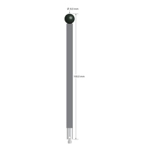 M3 stylus with 8.0 mm diameter silicon nitride ball, 5.0 mm diameter carbon fiber stem, and 5.0 mm diameter x 9.0 mm long titanium base. Overall stylus length is 100.0 mm. Stylus weight is 3.84 grams. Compare to Zeiss 626103-0800-100.