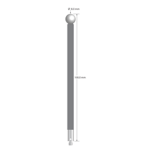 M3 stylus with 8.0 mm diameter zirconia ball, 5.0 mm diameter carbon fiber stem, and 5.0 mm diameter x 9.0 mm long titanium base. Overall stylus length is 100.0 mm. Stylus weight is 3.84 grams.
