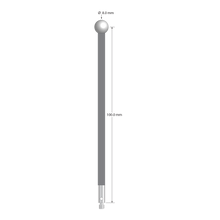 M3 stylus with 8.0 mm diameter zirconia ball, 4.0 mm diameter carbon fiber stem, and 4.0 mm diameter x 10.0 mm long stainless steel base. Stylus length to ball center is 100.0 mm. Stylus weight is 3.01 grams.