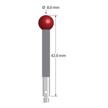 M3 stylus with 8.0 mm diameter ruby ball, 4.0 mm diameter carbon fiber stem, and 4.0 mm diameter x 10.0 mm long stainless steel base. Overall stylus length is 42.0 mm. Stylus weight is 1.82 grams.
