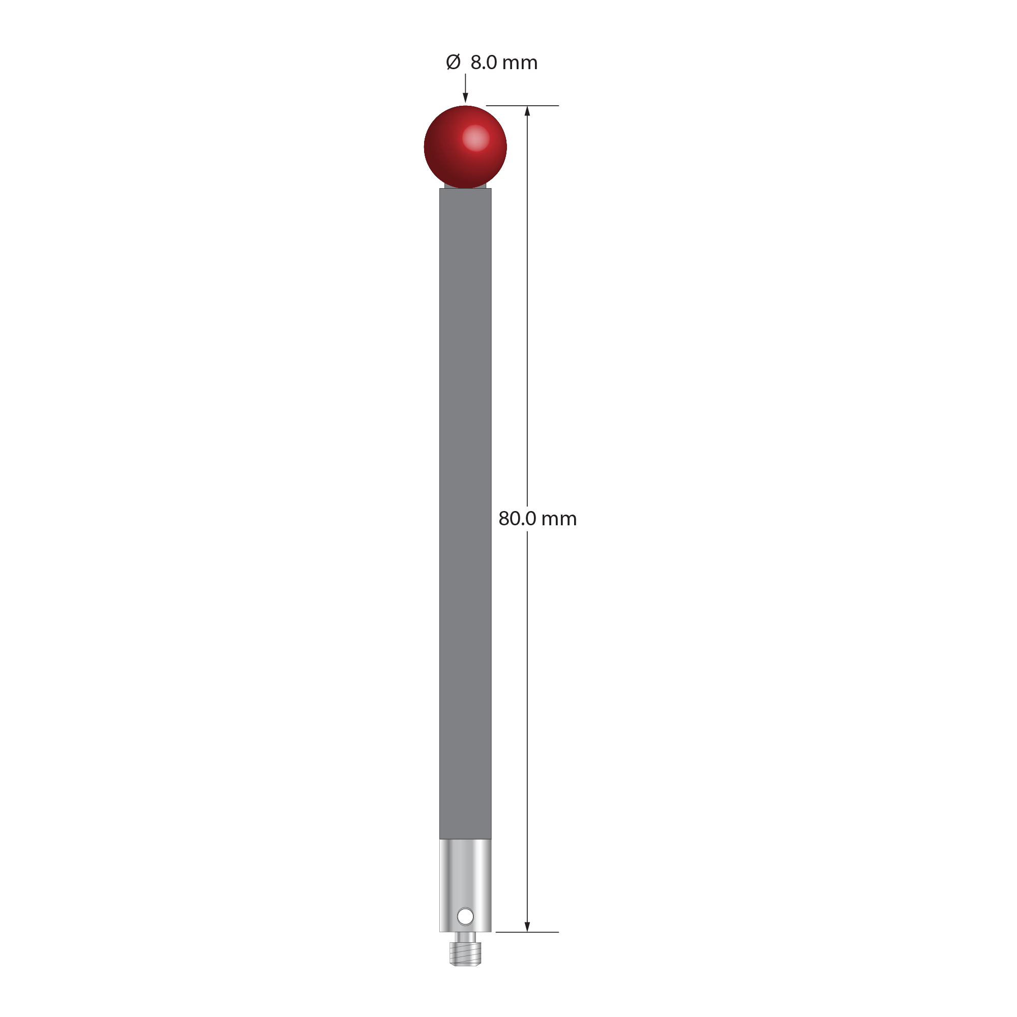 TM3-8080-TX M3 stylus with ruby ball, carbon fiber stem, and titanium base, 100mm long by Q-Mark Manufacturing, Inc.