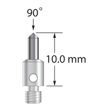 M3 stylus with 90-degree carbide point and stainless steel base. Overall stylus length is 10.0 mm. Stylus weight is 0.56 gram.
