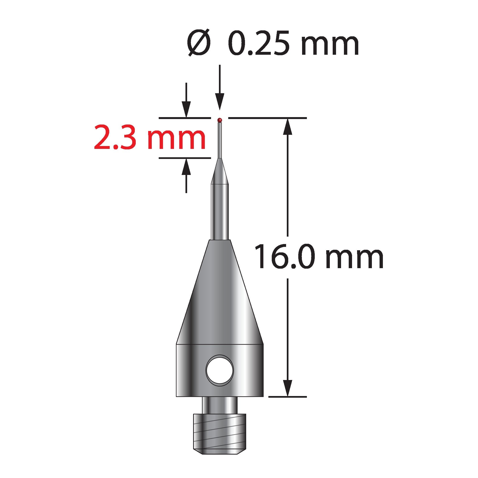 TM3-.2516-TX M3 stylus with 0.25mm ruby ball, tapered carbide stem, titanium base, 16mm long by Q-Mark Manufacturing, Inc.