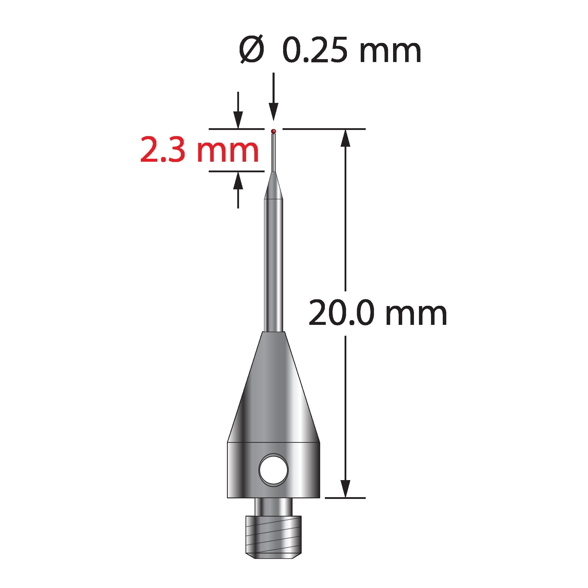TM3-.2520-TX M3 stylus with 0.25mm ruby ball, tapered carbide stem, and titanium base by Q-Mark Manufacturing, Inc.