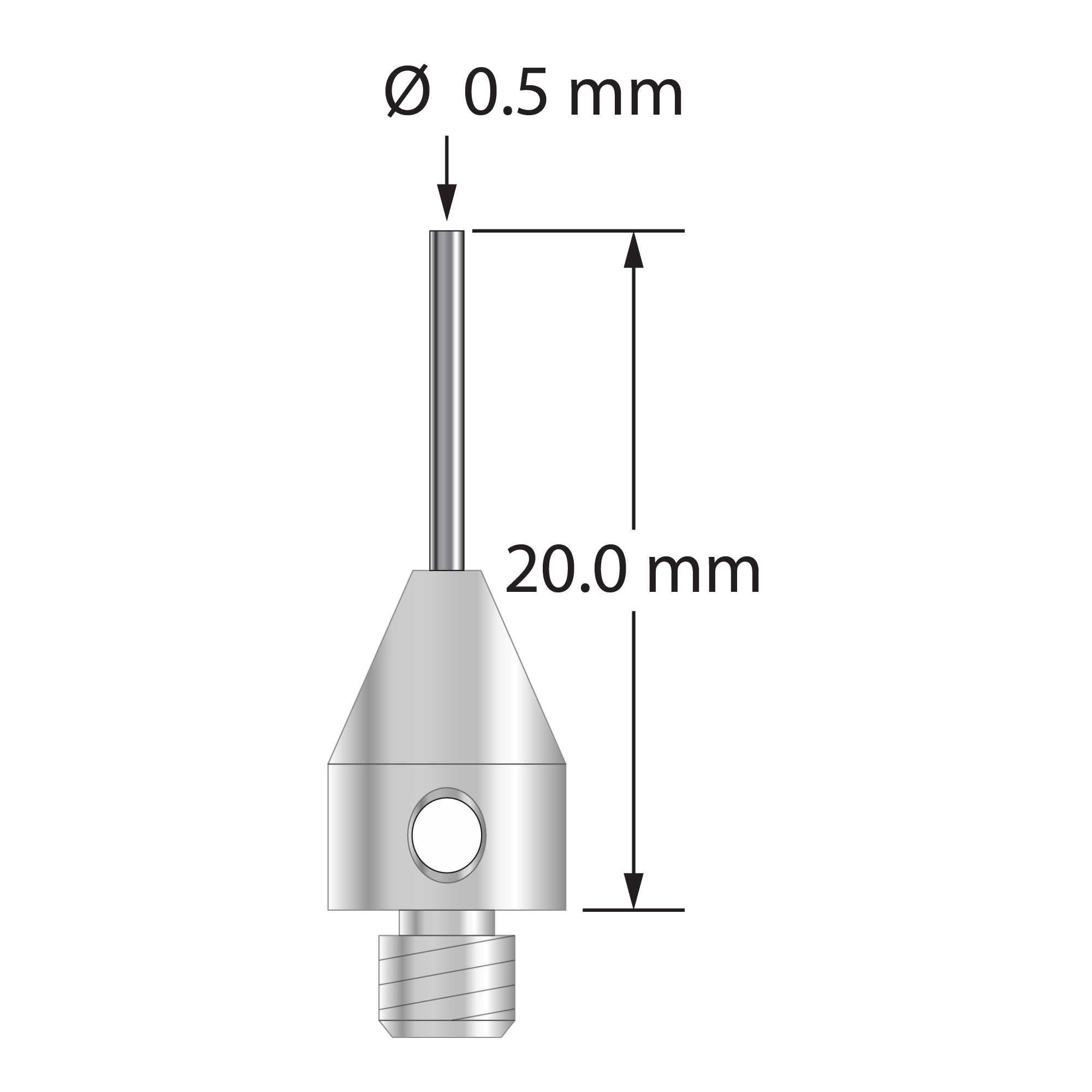 TM4-1020-FC M4 stylus with 1.0mm carbide cylinder, flat end, and stainless steel base by Q-Mark Manufacturing, Inc.