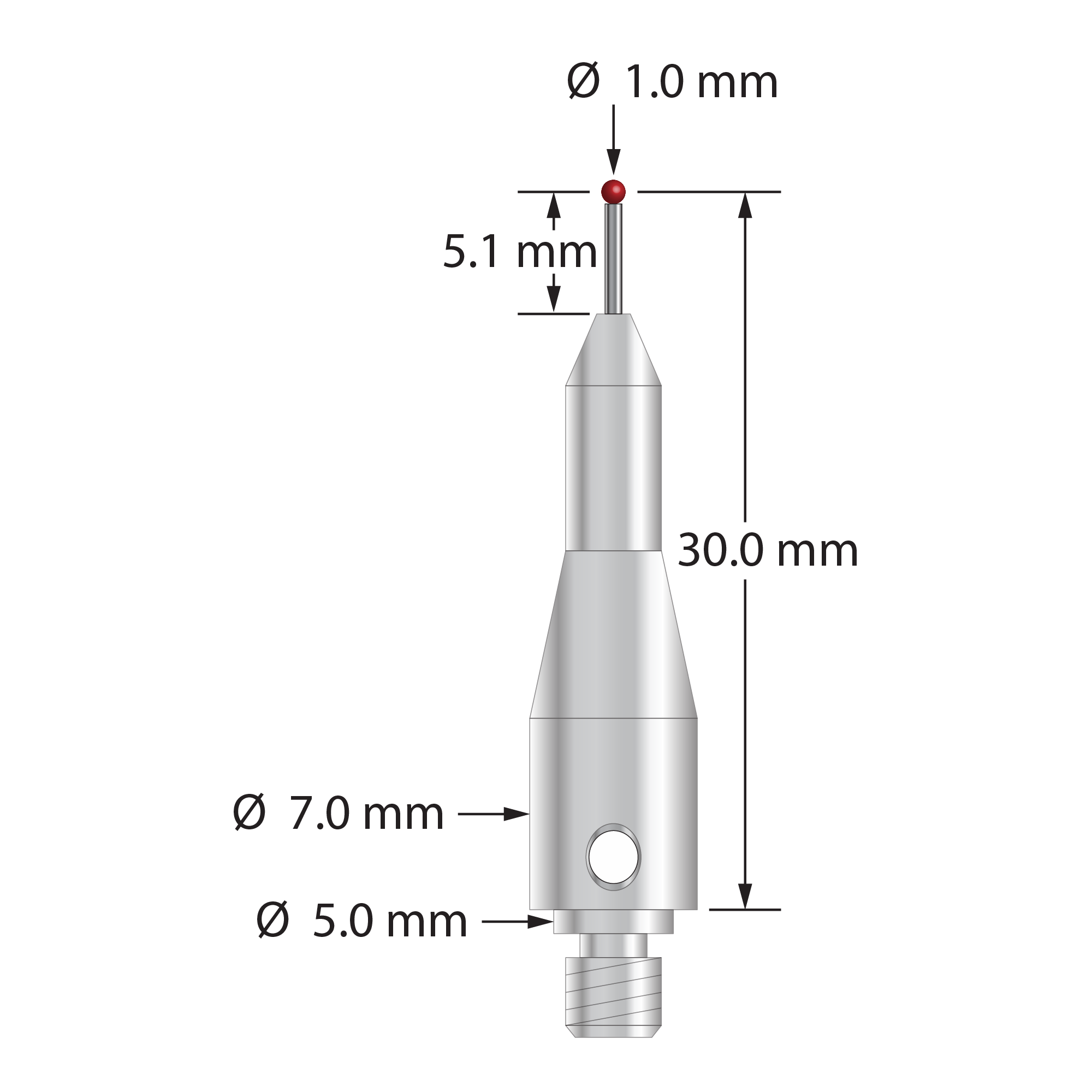 TM4-1030.5-BL M4 stylus with 1.0mm ruby ball, carbide stem, and stainless steel body, 30.0mm length by Q-Mark Manufacturing, Inc.