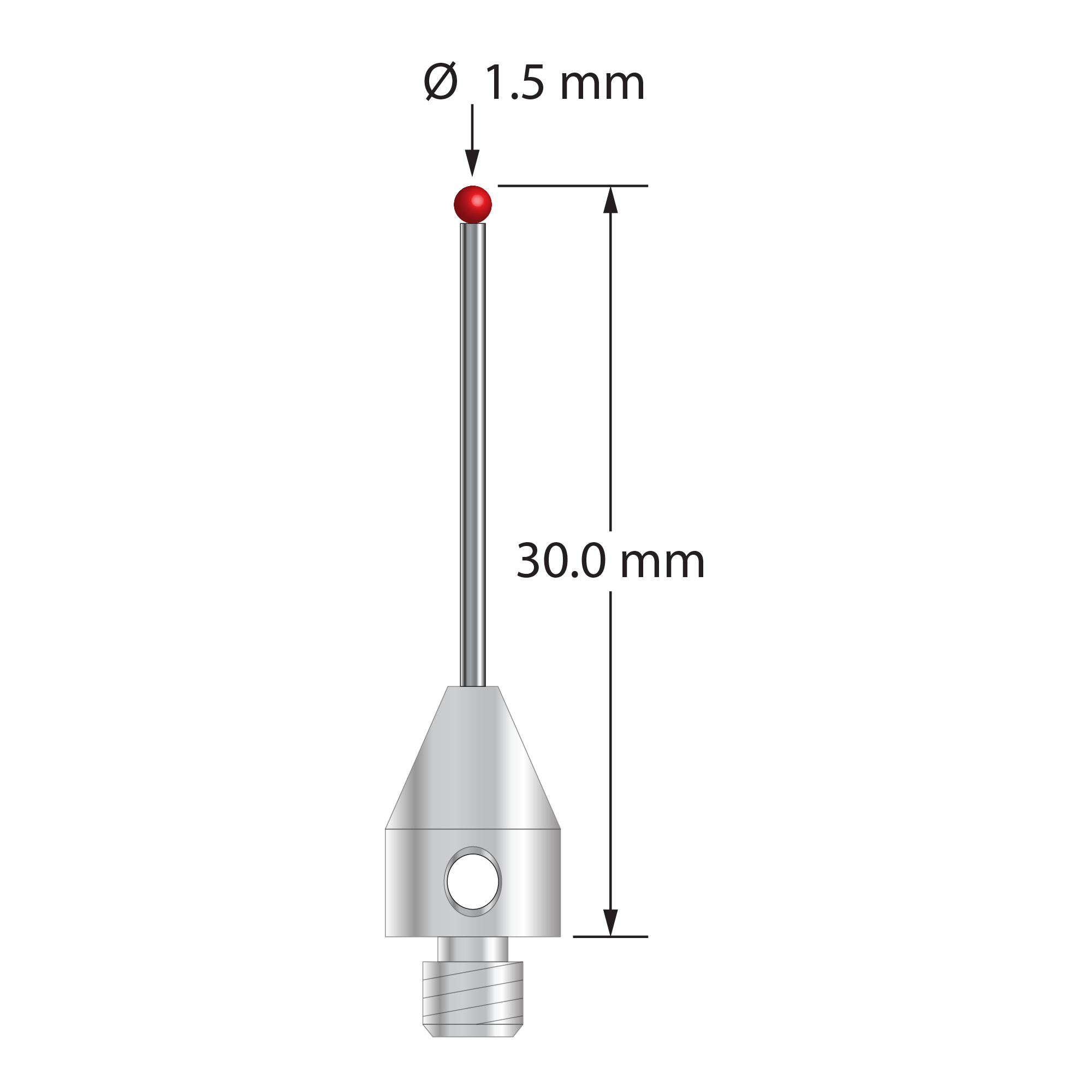 TM4-1530-DS1 M4 stylus with 1.5mm ruby ball, carbide stem, and stainless steel base, 30mm long by Q-Mark Manufacturing, Inc.