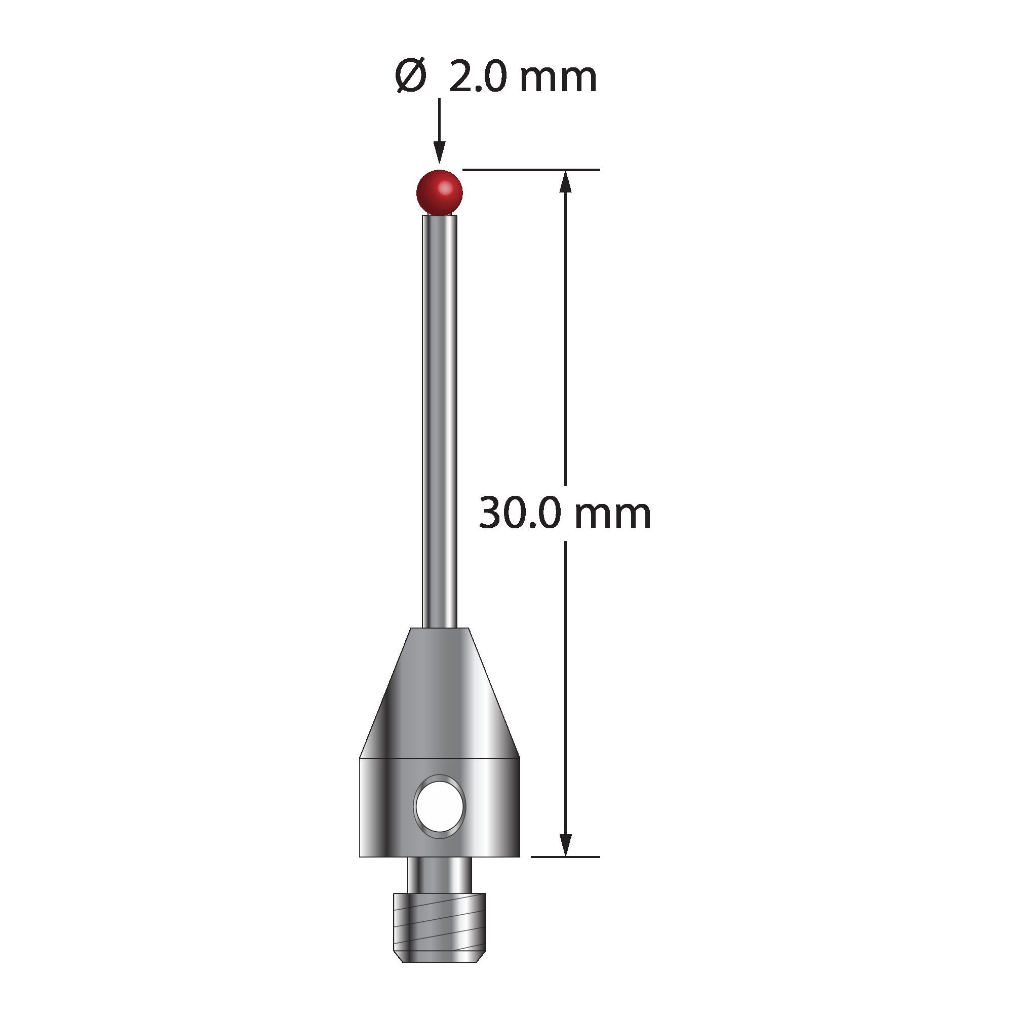 TM4-2030 M4 stylus with 2.0mm ruby ball, carbide stem, and stainless steel base, 30mm long by Q-Mark Manufacturing, Inc.