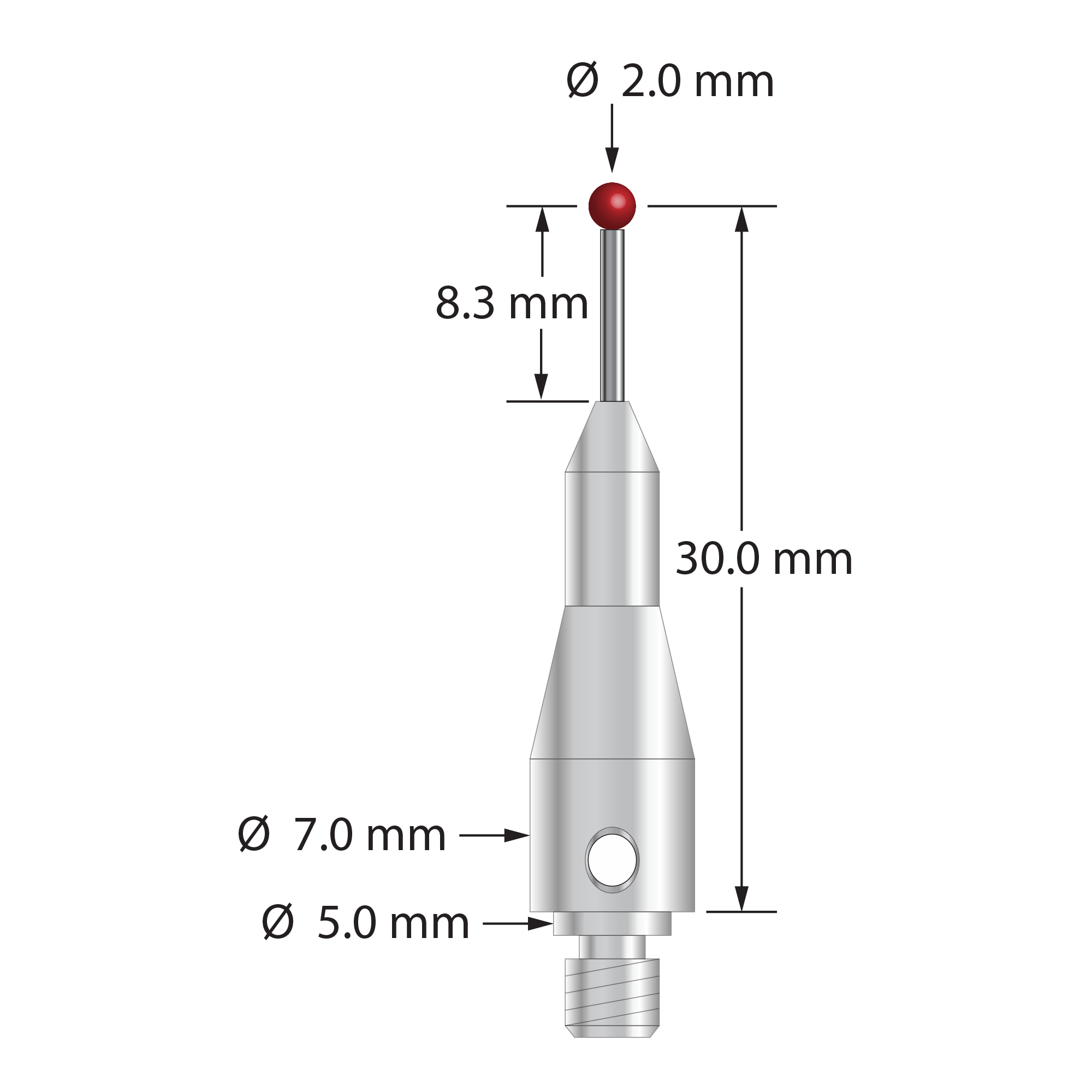 TM4-2031-BL M4 stylus with 2.0mm ruby ball, carbide shaft, and stainless steel base by Q-Mark Manufacturing, Inc.