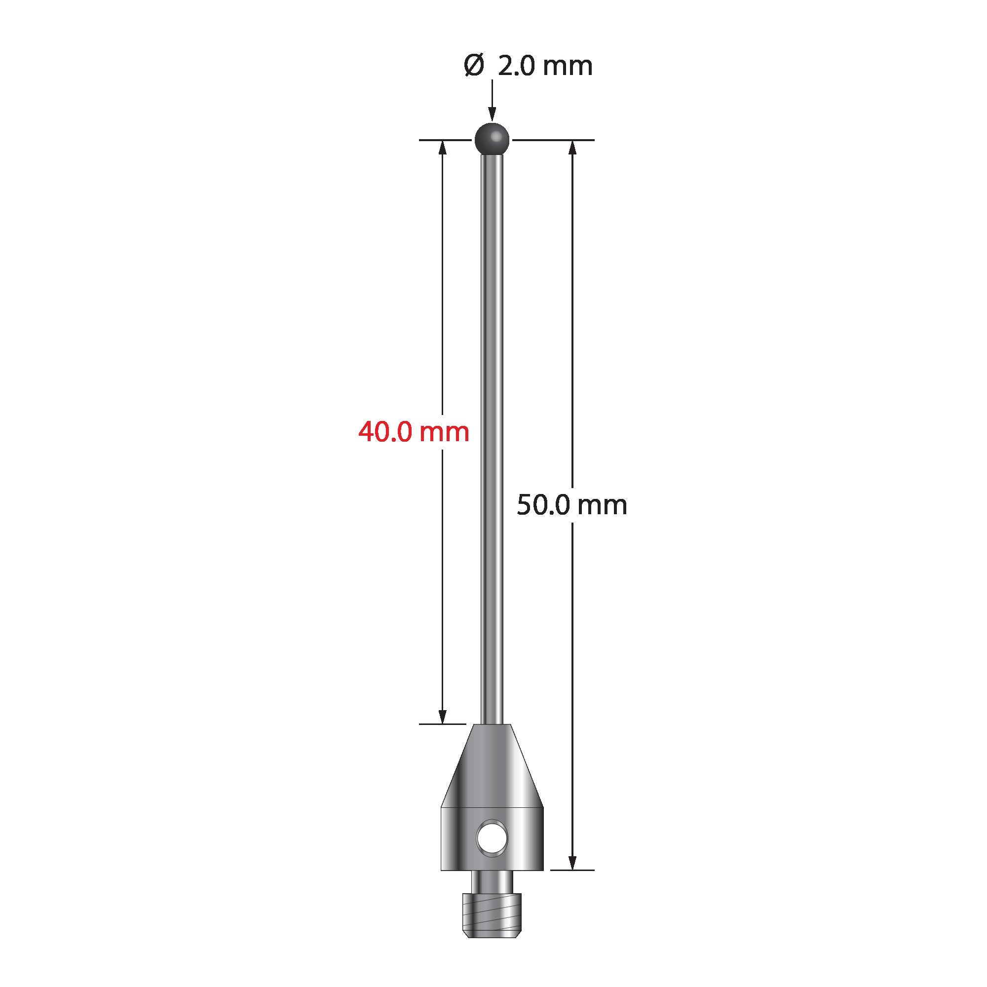 TM4-2051-EC M4 stylus, 2.0mm carbide ball, stainless steel base, 50mm length by Q-Mark Manufacturing, Inc.