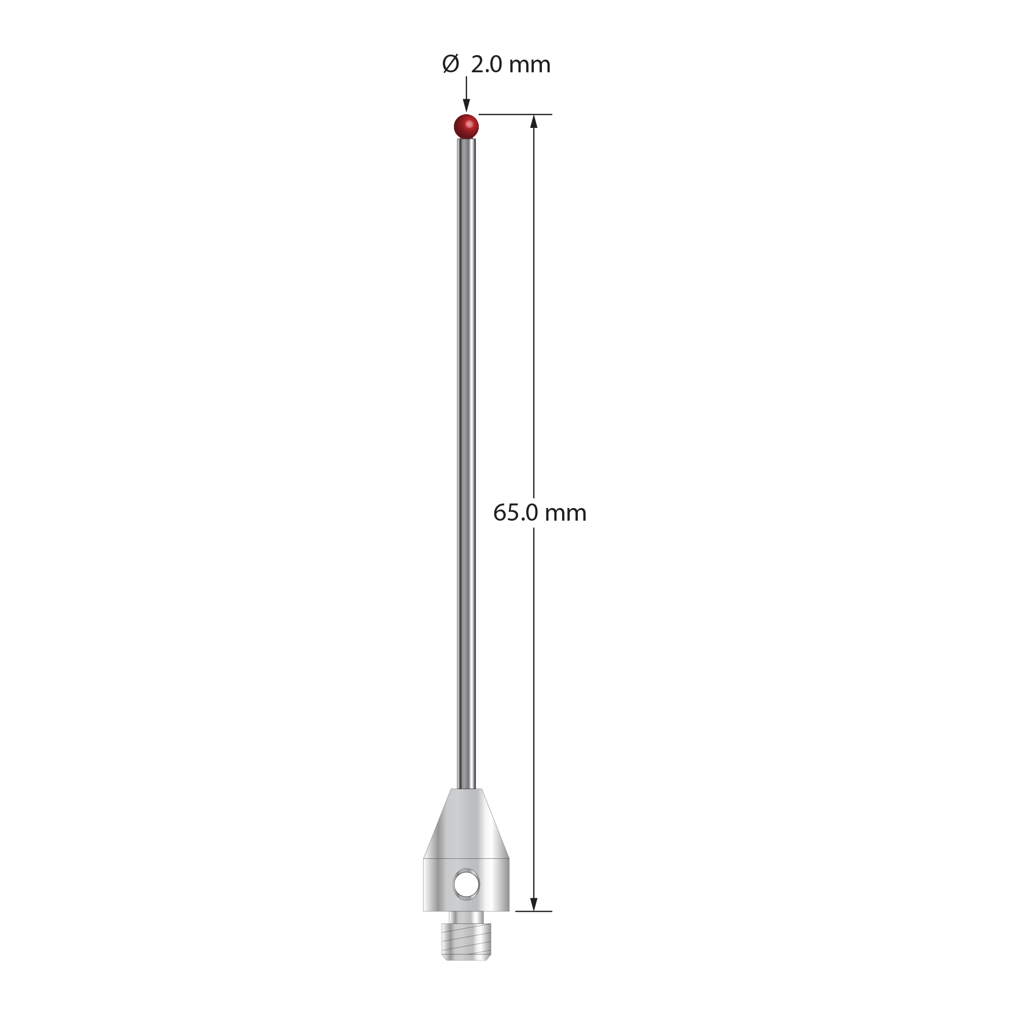 TM4-2065 M4 stylus with 2.0mm ruby ball, carbide stem, and stainless steel base, 65mm long by Q-Mark Manufacturing, Inc.