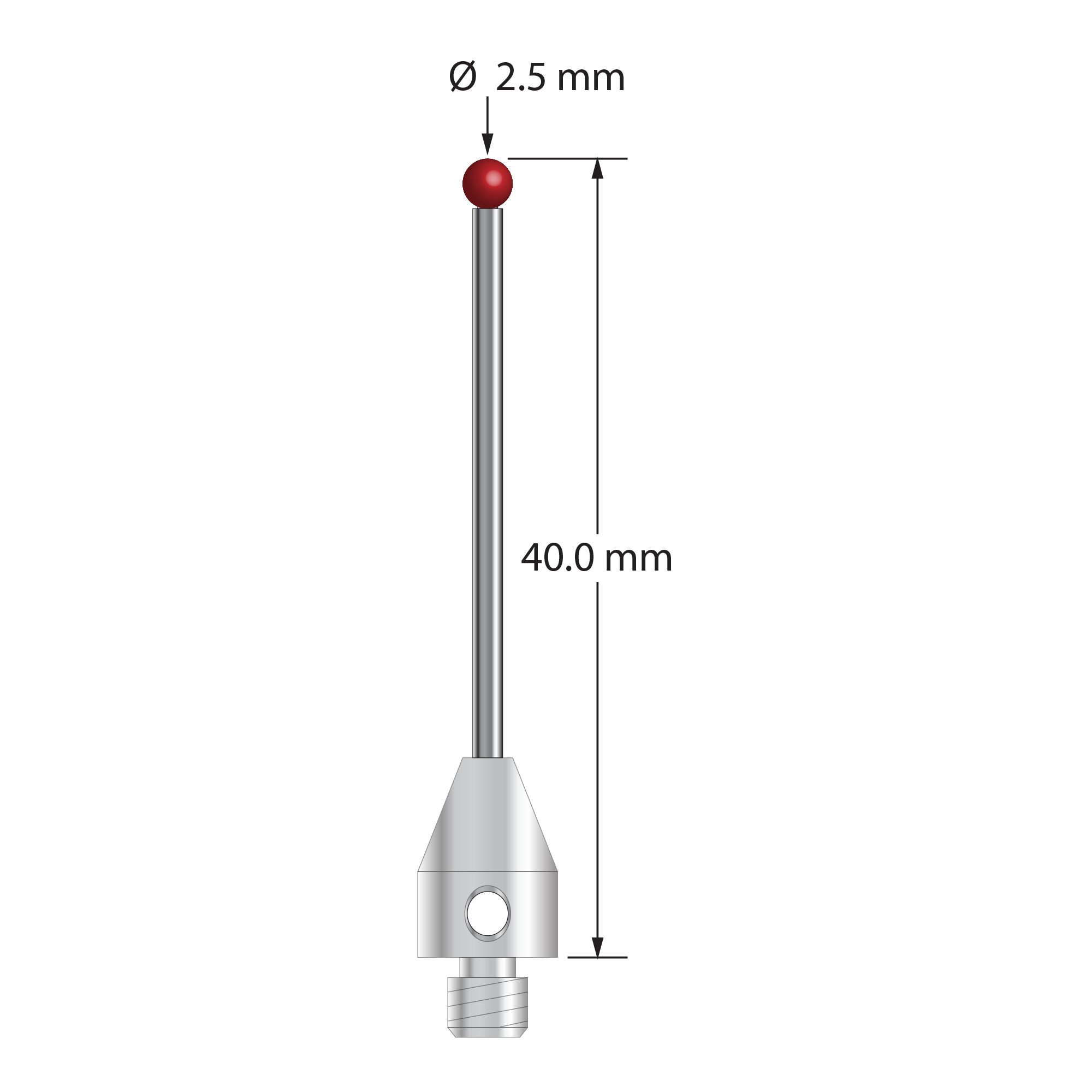 TM4-2540 M4 stylus with 2.5mm ruby ball, carbide stem, and stainless steel base, 40mm long by Q-Mark Manufacturing, Inc.