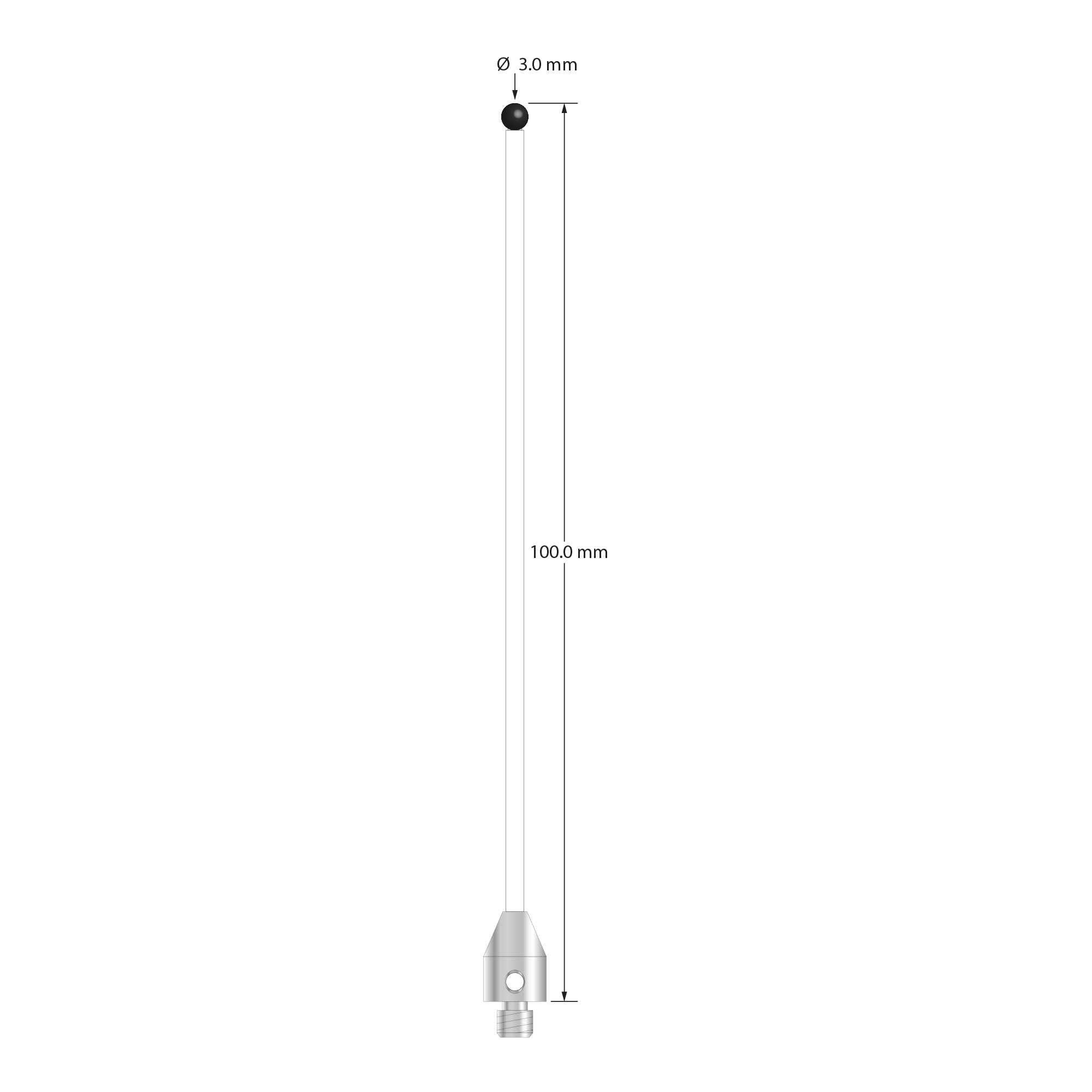 TM4-30100-C-SN M4 stylus with 3.0mm silicon nitride ball, ceramic stem, and stainless steel base, 100mm long by Q-Mark Manufacturing, Inc.