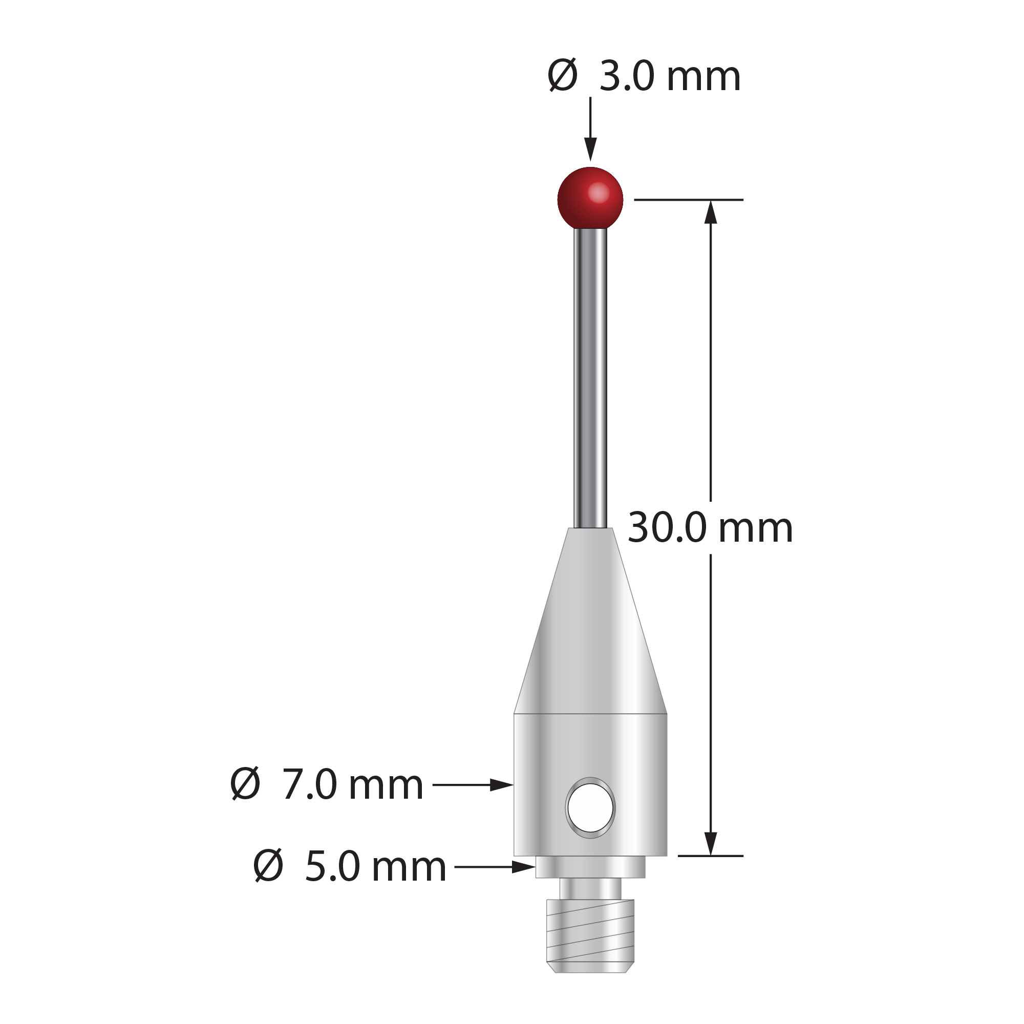 TM4-3031.5-BL M4 stylus, 3.0mm ruby ball, carbide stem, stainless steel base, 30.0mm length by Q-Mark Manufacturing, Inc.