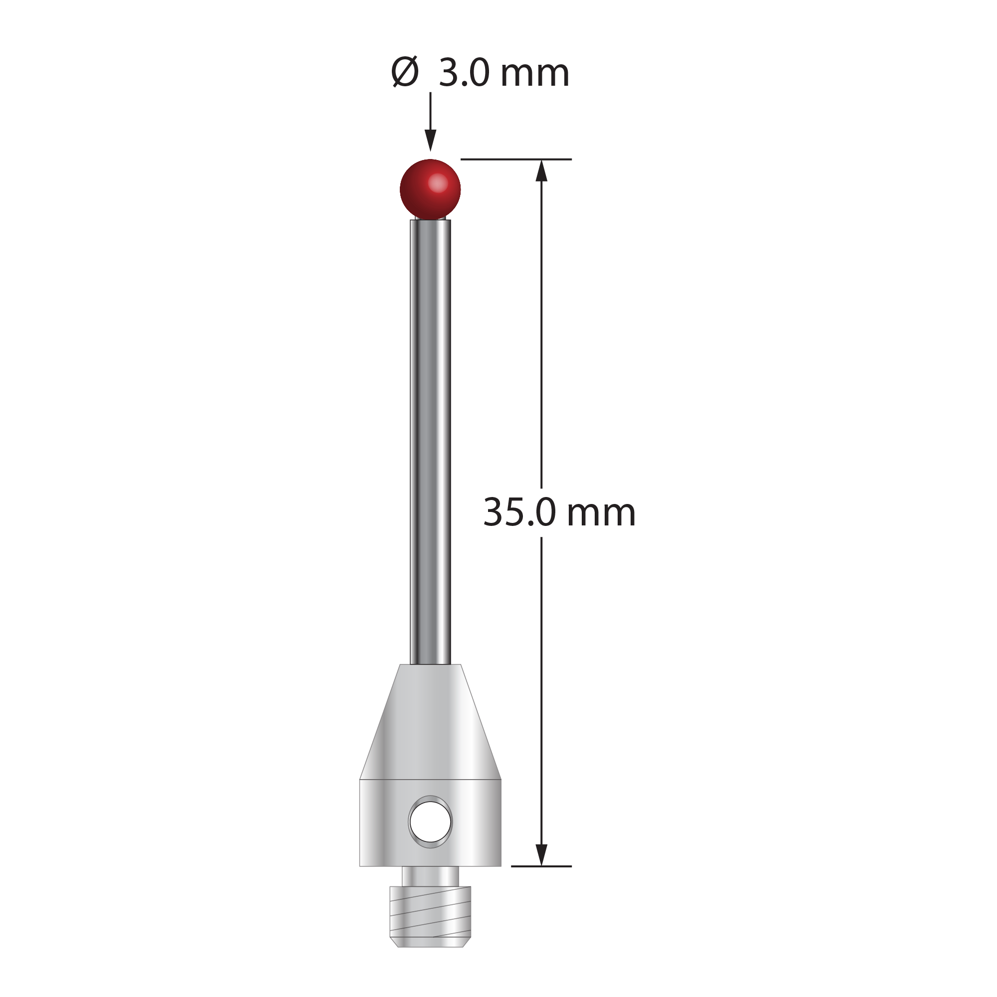 TM4-3035 M4 stylus with 3.0mm ruby ball, carbide stem, and stainless steel base, 35mm long by Q-Mark Manufacturing, Inc.