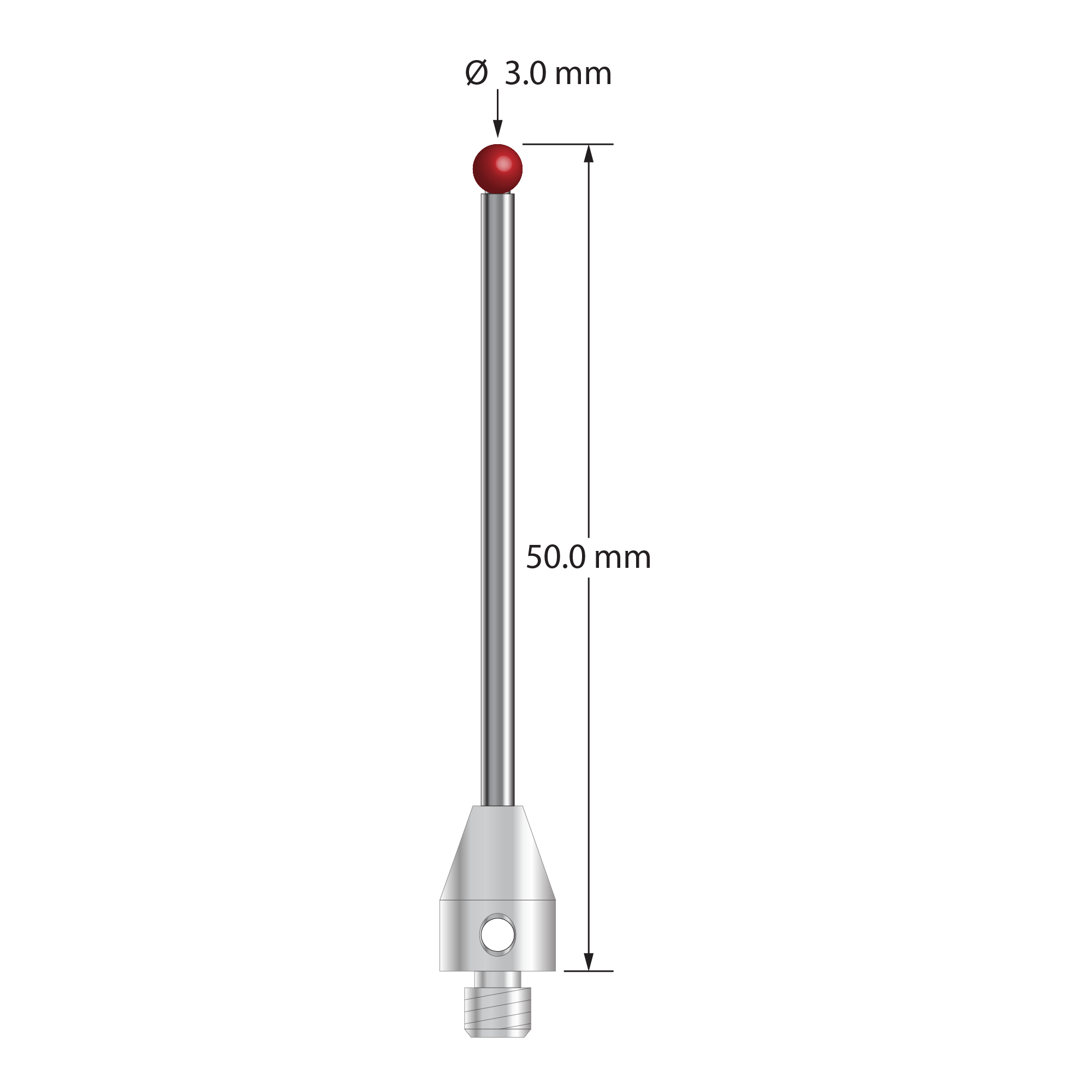 TM4-3050 M4 stylus with 3.0mm ruby ball, carbide stem, and stainless steel base, 50mm long by Q-Mark Manufacturing, Inc.