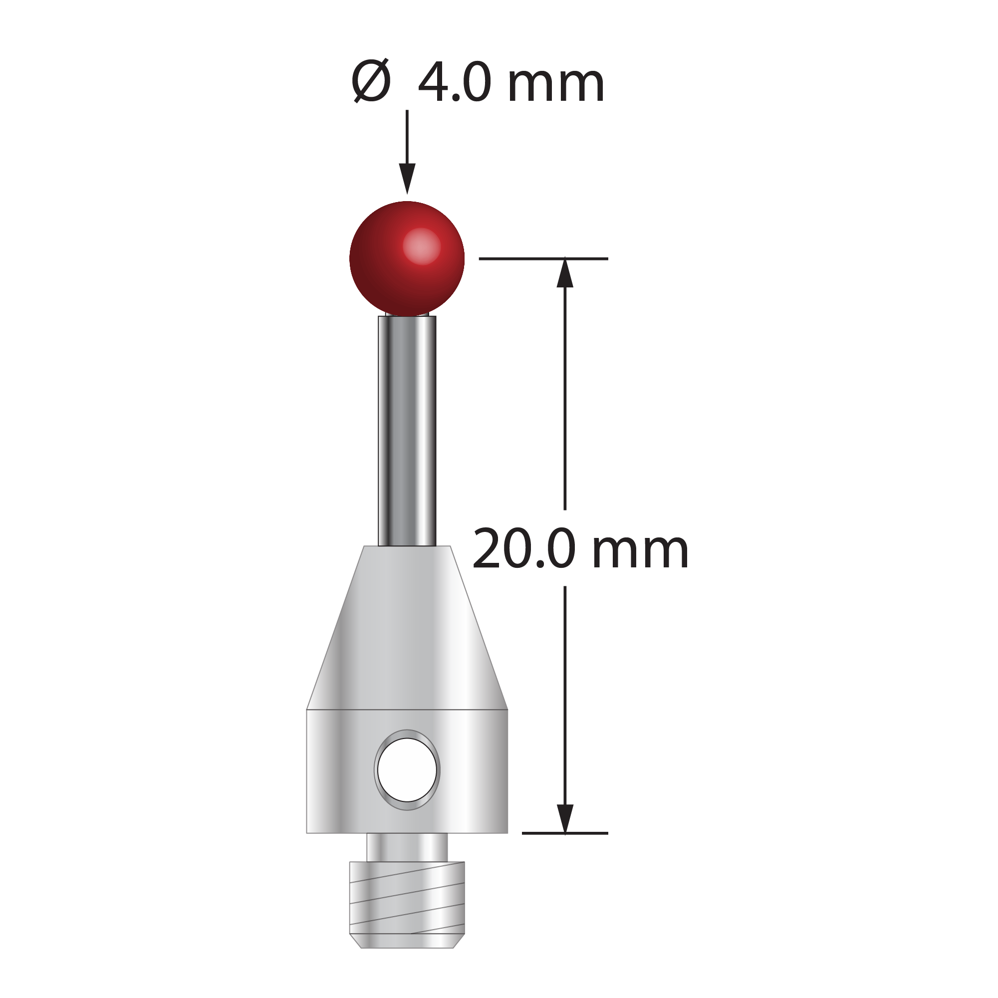 TM4-4022 M4 stylus with 4.0mm ruby ball, carbide stem, and stainless steel base, 20.0mm long by Q-Mark Manufacturing, Inc.