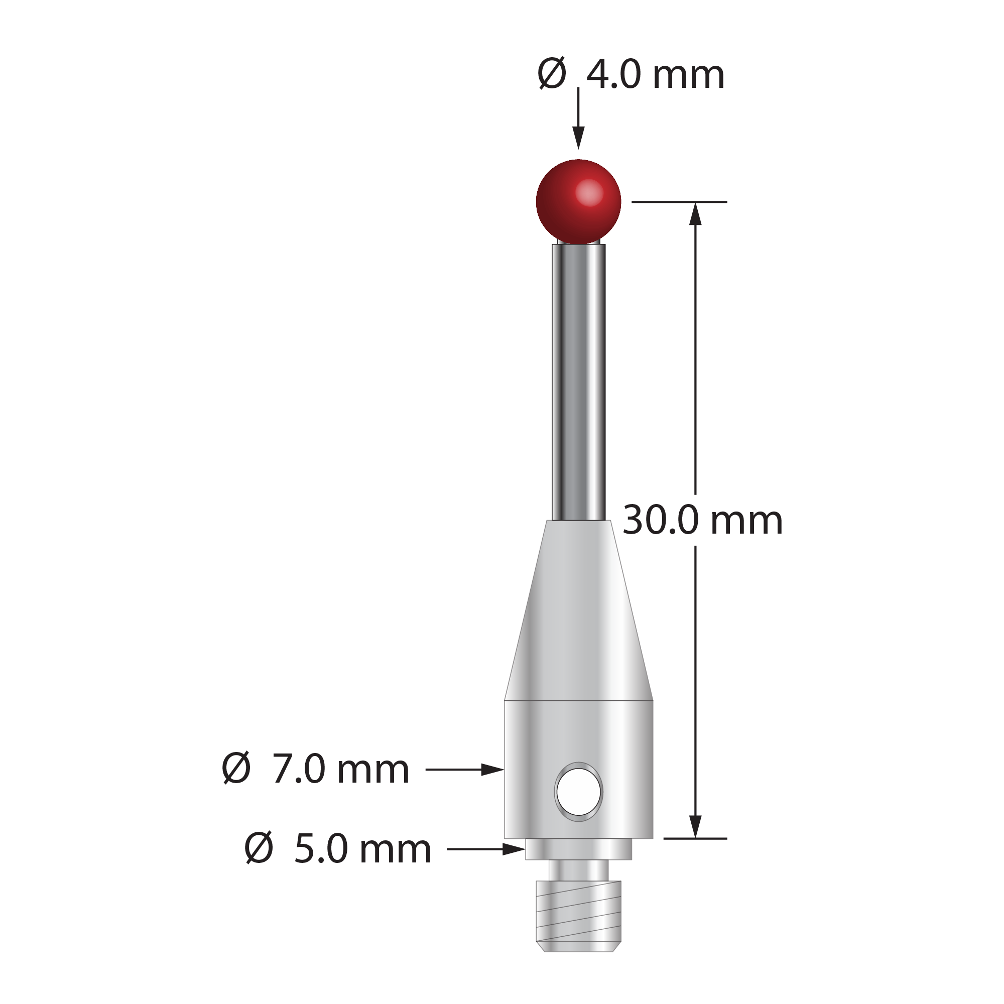 TM4-4032-BL M4 stylus with 4.0mm ruby ball, carbide stem, and stainless steel base by Q-Mark Manufacturing, Inc.