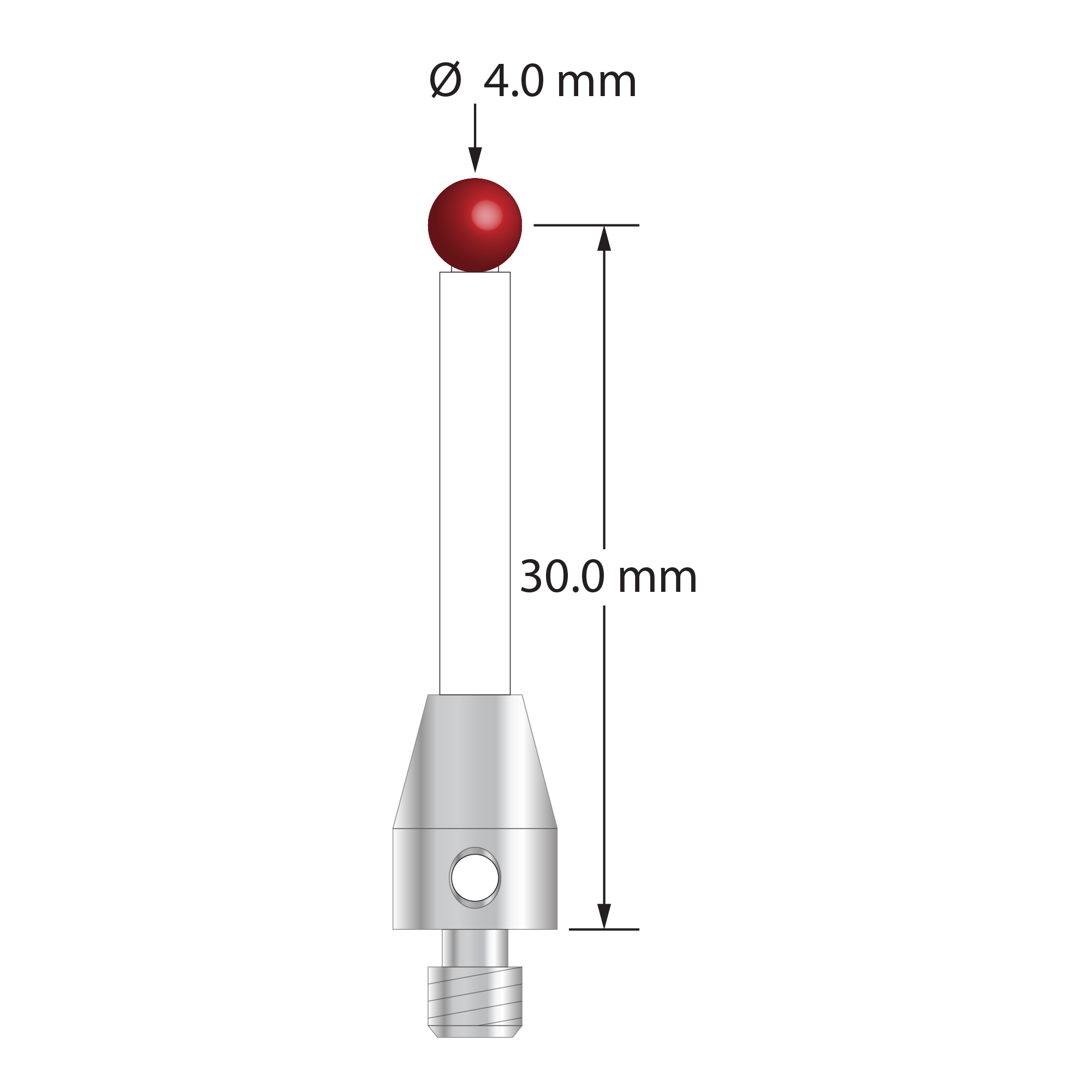 TM4-4032-C M4 stylus with 4.0mm ruby ball, ceramic stem, and stainless steel base by Q-Mark Manufacturing, Inc.
