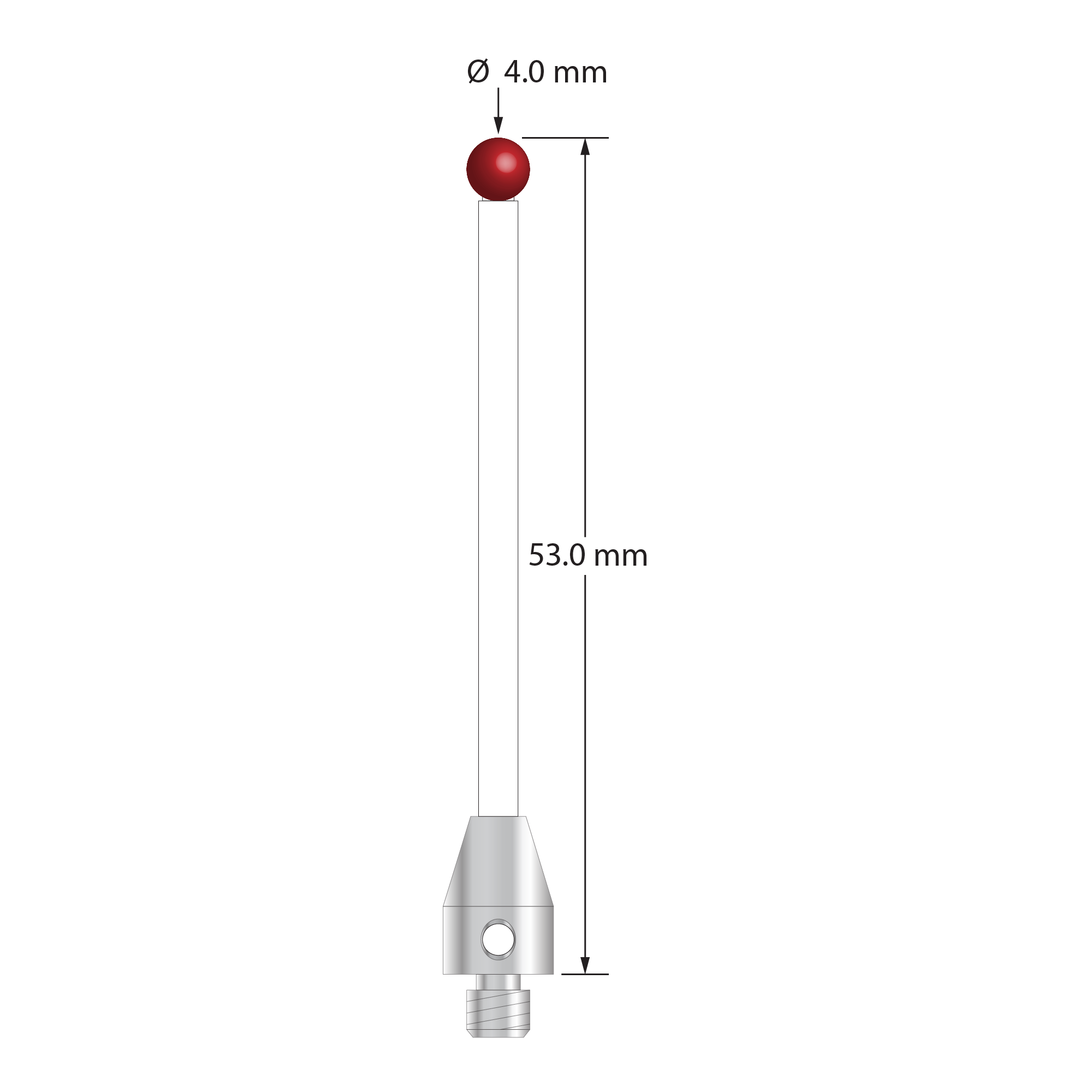 TM4-4053-C M4 stylus with 4.0mm ruby ball, ceramic stem, and stainless steel base, 53mm long by Q-Mark Manufacturing, Inc.