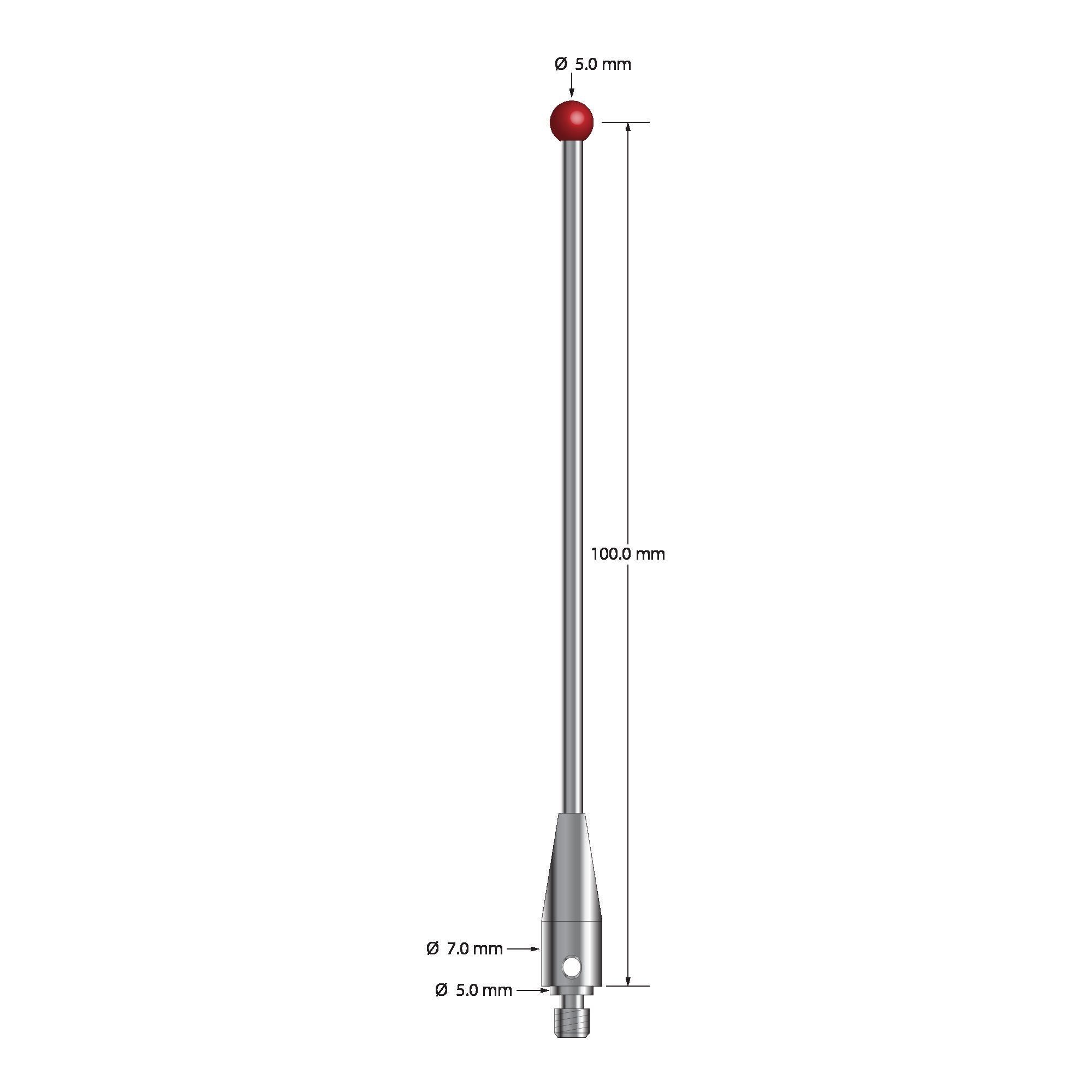 TM4-50102.5-BL M4 stylus with 5.0mm ruby ball, carbide stem, and stainless steel base, 100.0mm long by Q-Mark Manufacturing, Inc.
