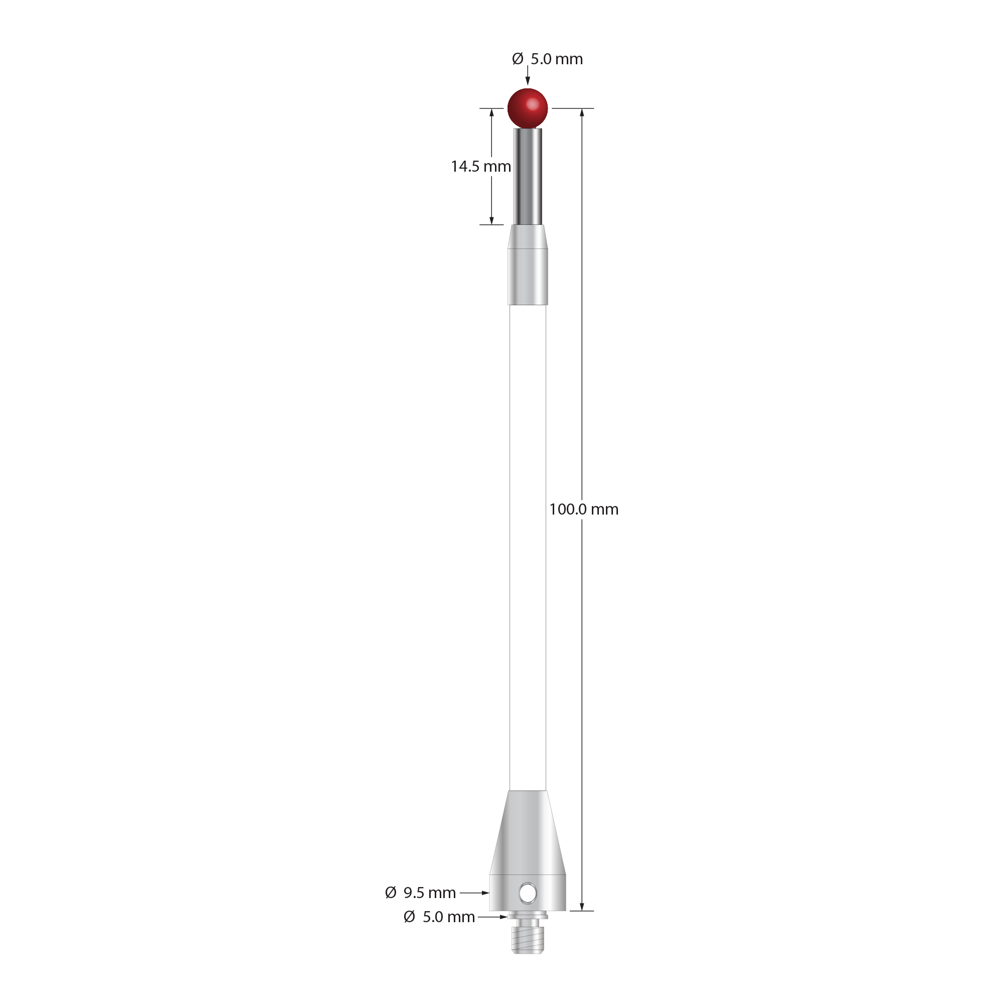 TM4-50102.5-C-BL M4 stylus with 5.0mm ruby ball, carbide stem, ceramic body, and stainless steel base by Q-Mark Manufacturing, Inc.