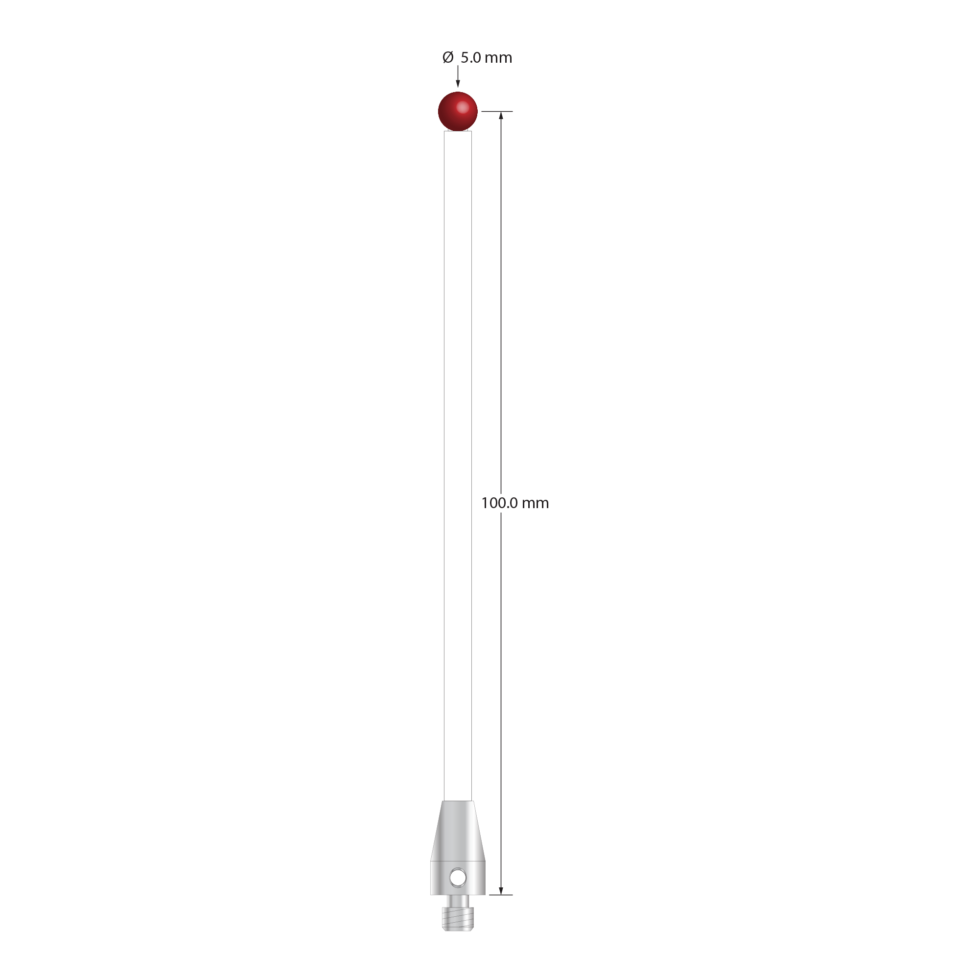 TM4-50102.5-C M4 stylus with 5.0mm ruby ball, ceramic stem, and stainless steel base by Q-Mark Manufacturing, Inc.
