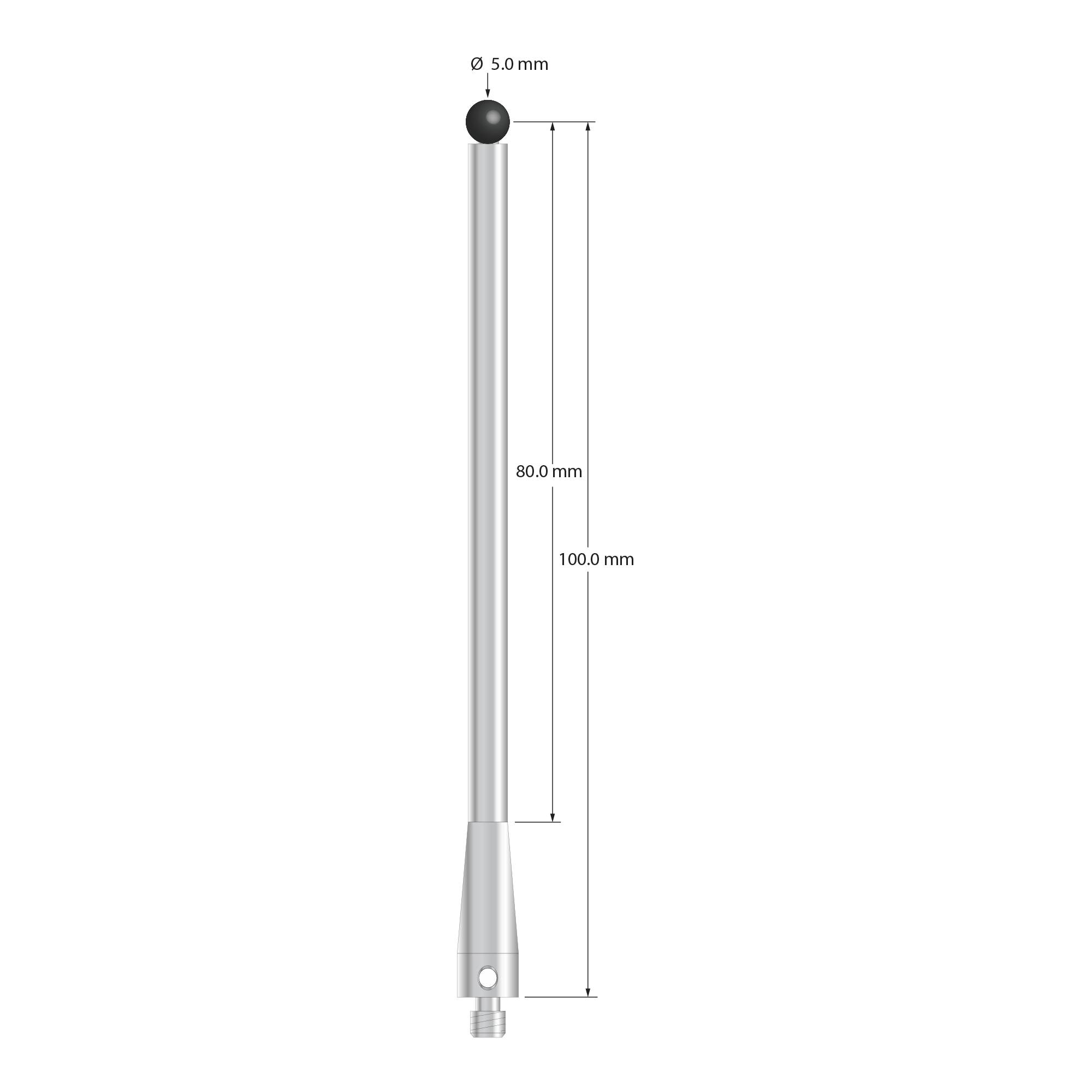 TM4-50102.5-EC M4 stylus, 5.0mm carbide ball, stainless steel, 100.0mm long by Q-Mark Manufacturing, Inc.