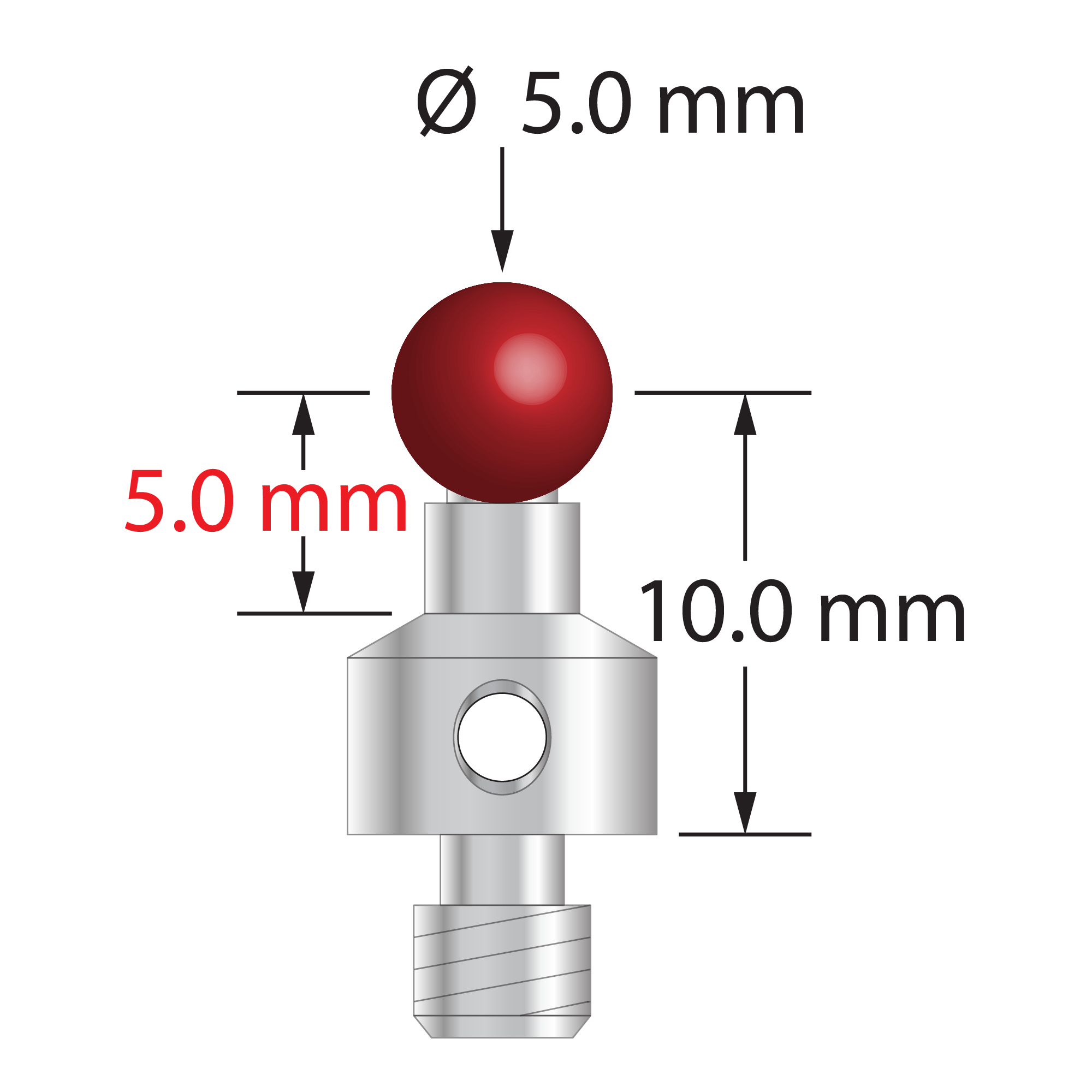 TM4-5012.5-S M4 stylus with 5.0mm ruby ball, stainless steel stem and base, 10.0mm length by Q-Mark Manufacturing, Inc.