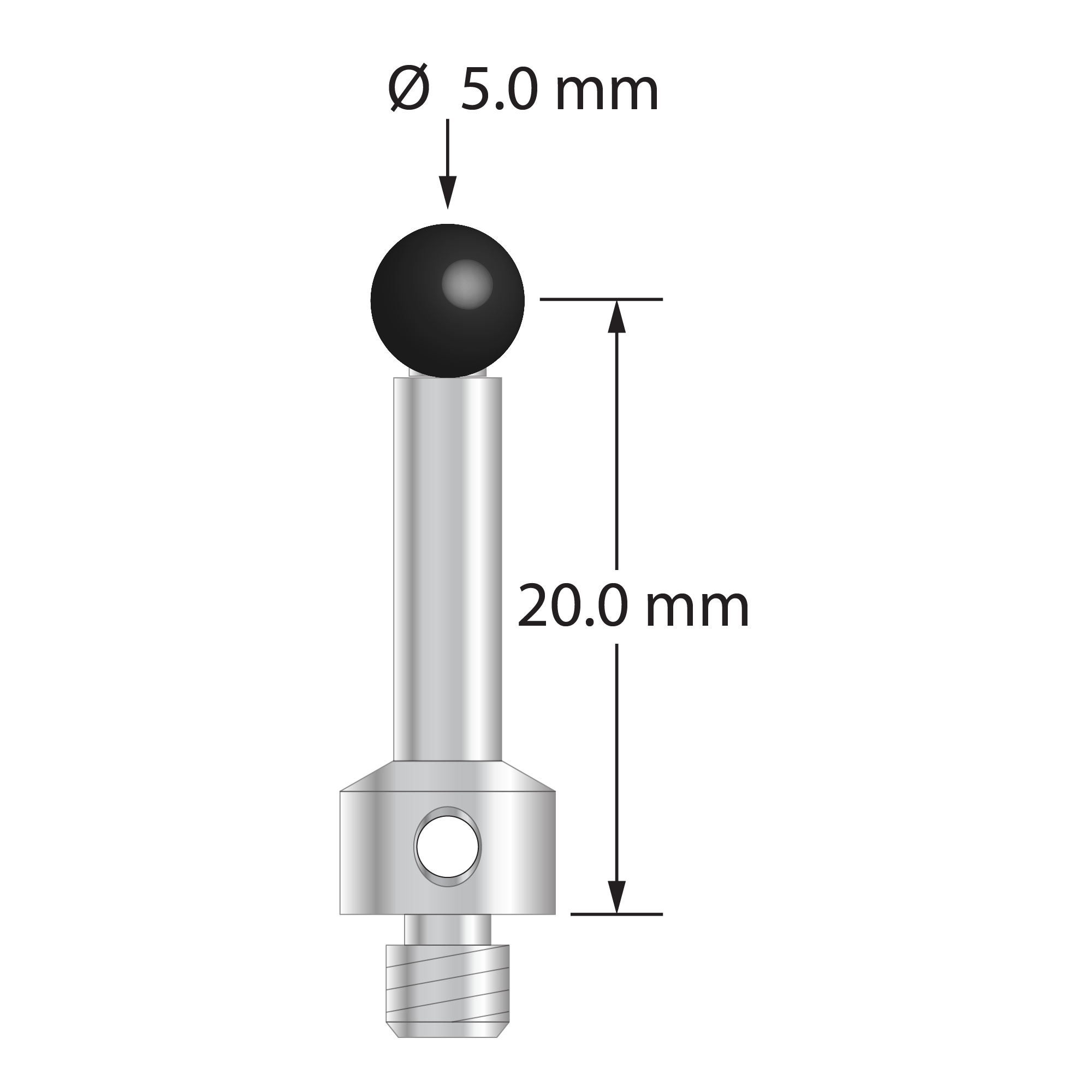 TM4-5022.5-S-SN M4 stylus with 5.0mm silicon nitride ball and stainless steel stem, 20.0mm long by Q-Mark Manufacturing, Inc.